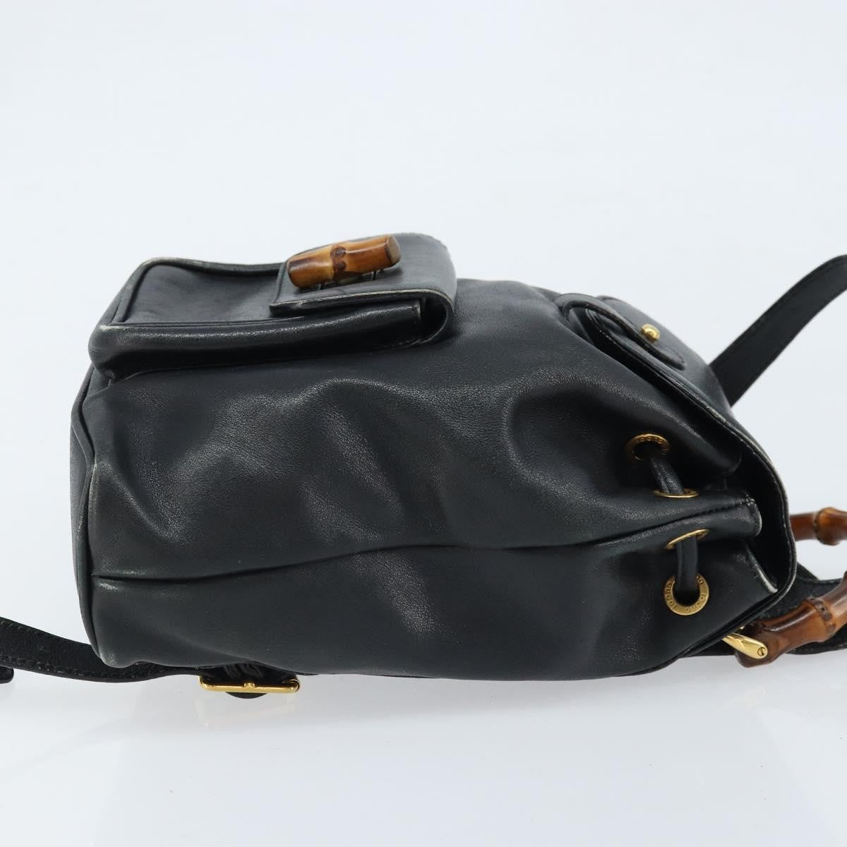 Gucci Vintage Bamboo Leather Black Leather Backpack Bag (Pre-Owned)