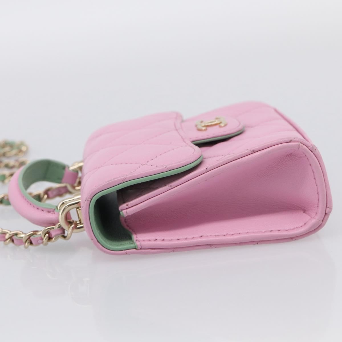 Chanel Square Classic Flap Top Handle Clutch With Chain Quilted Lambskin Pink Leather Clutche & Pouche Bag (Pre-Owned)