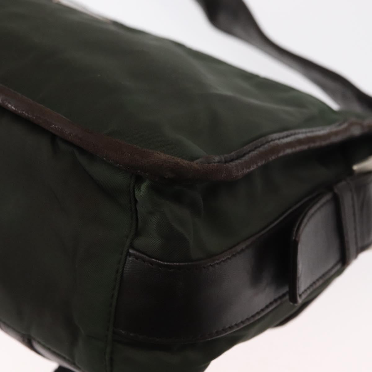 Prada Double Buckle Flap Messenger Tessuto Khaki Nylon Shoulder Bag Bag (Pre-Owned)