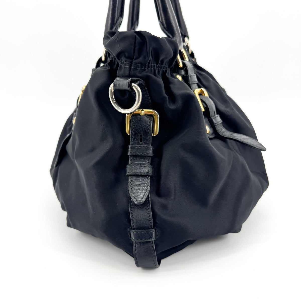 Prada Gaufre Nappa Leather Black Nylon Tote Bag Bag (Pre-Owned)