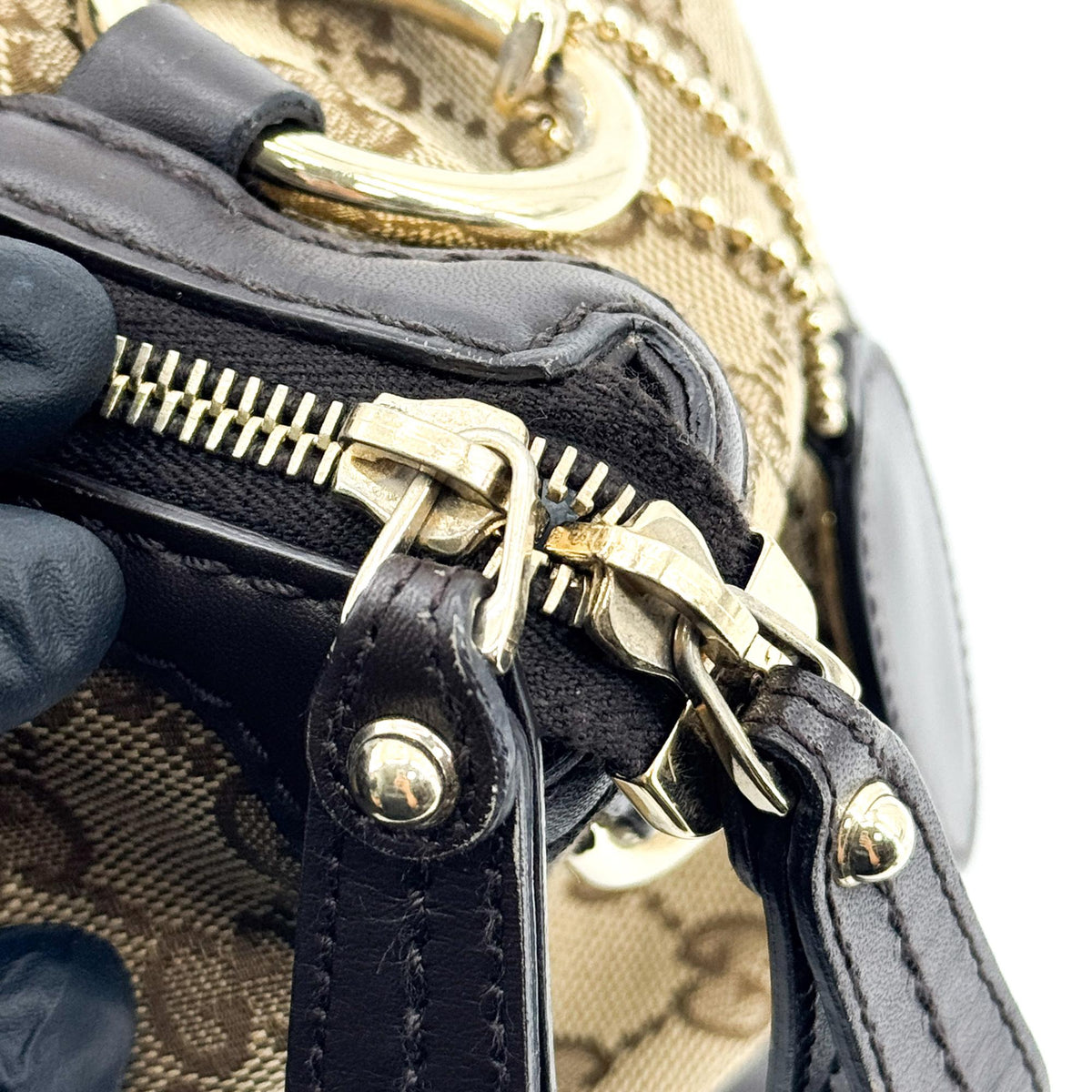 Gucci Sukey Top Handle Satchel Gg Canvas With Leather Brown Canvas Handbag (Pre-Owned)