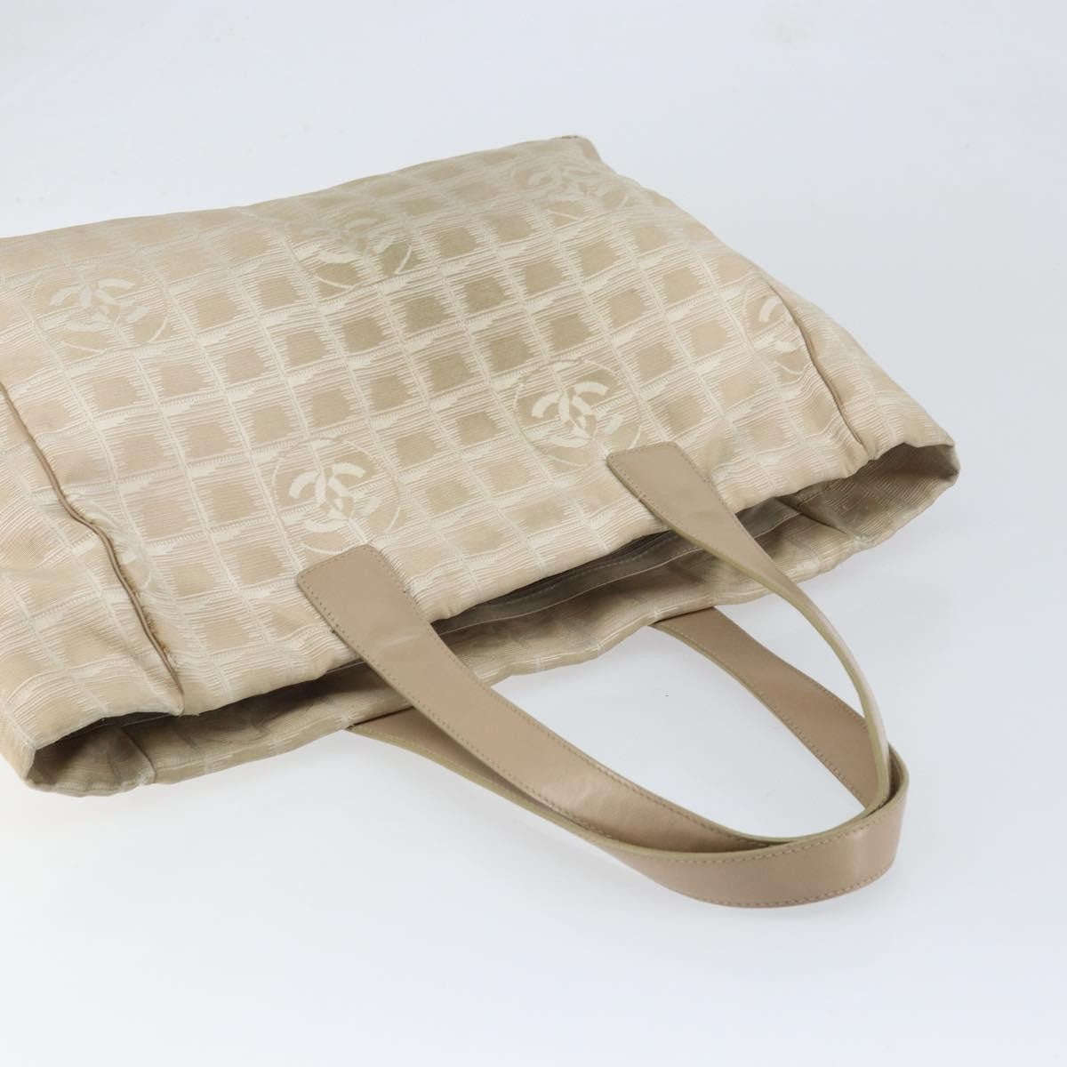 Chanel Travel Line Tote Nylon Beige Nylon Tote Bag Bag (Pre-Owned)