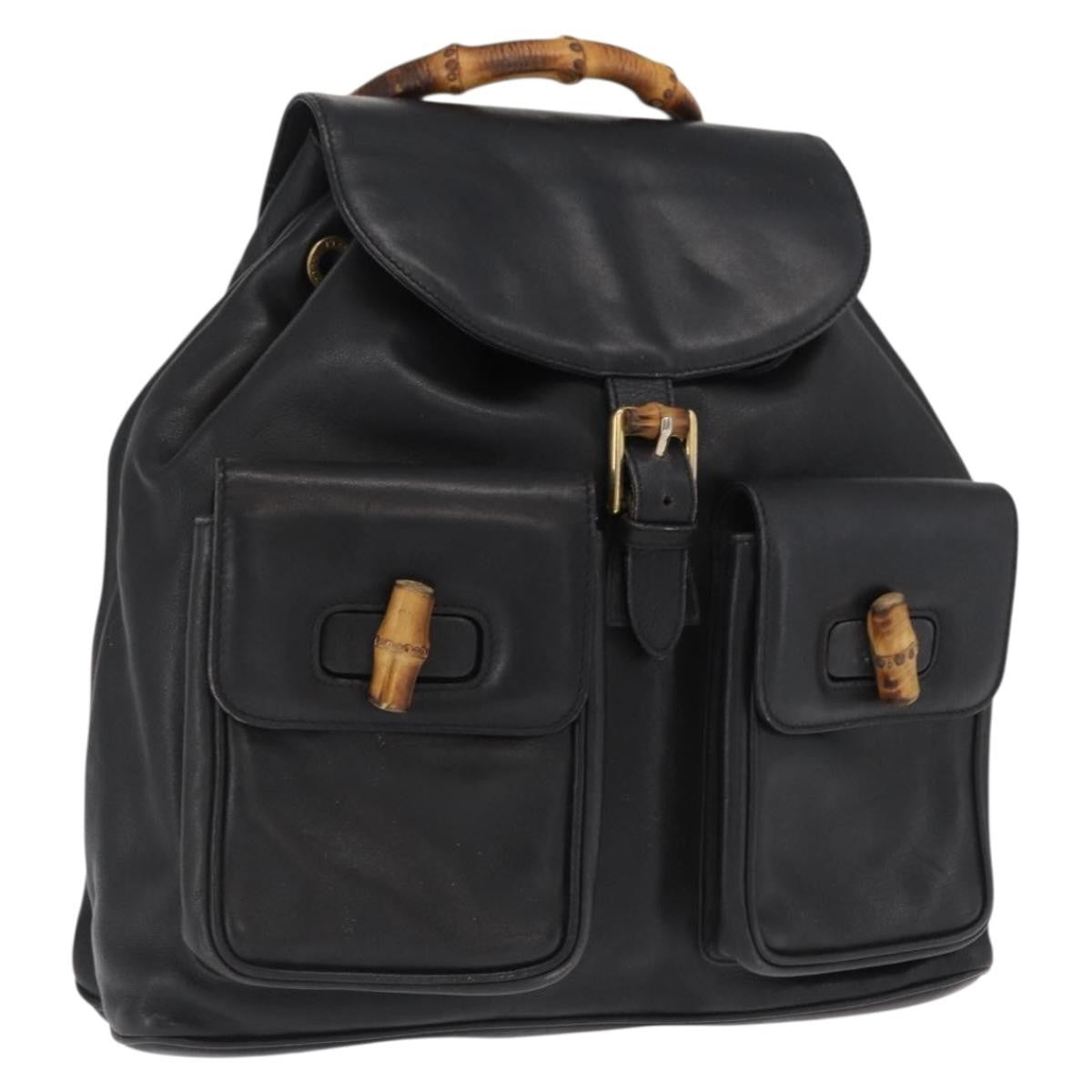 Gucci Vintage Bamboo Leather Black Leather Backpack Bag (Pre-Owned)