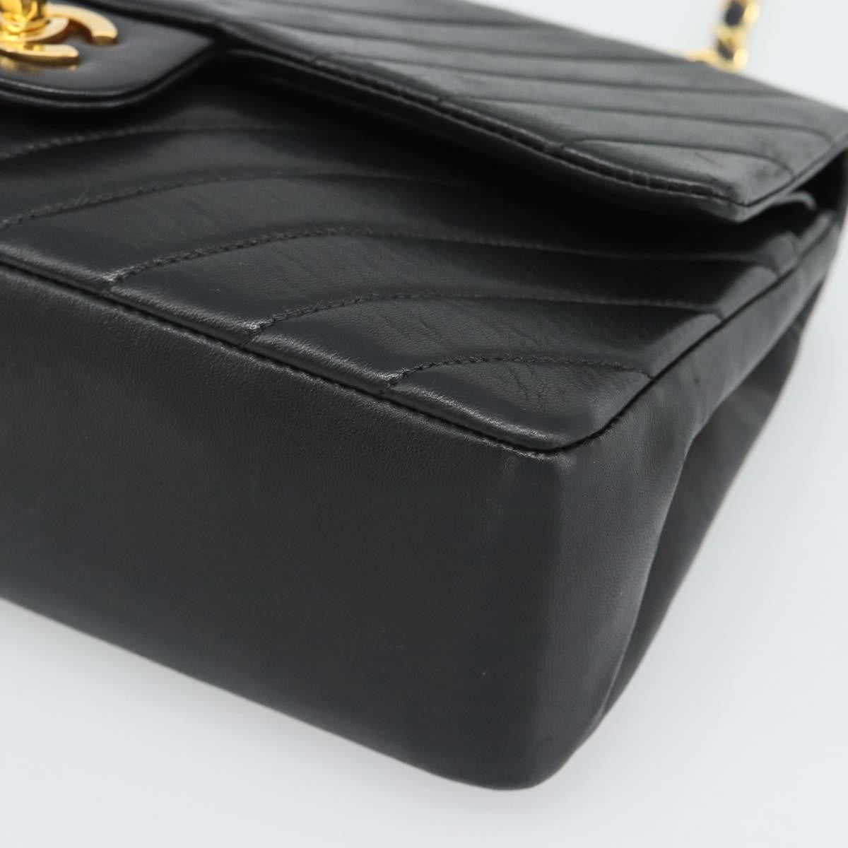 Chanel Timeless - Classic Double Flap Chevron Calfskin Black Calfskin Shoulder Bag Bag (Pre-Owned)