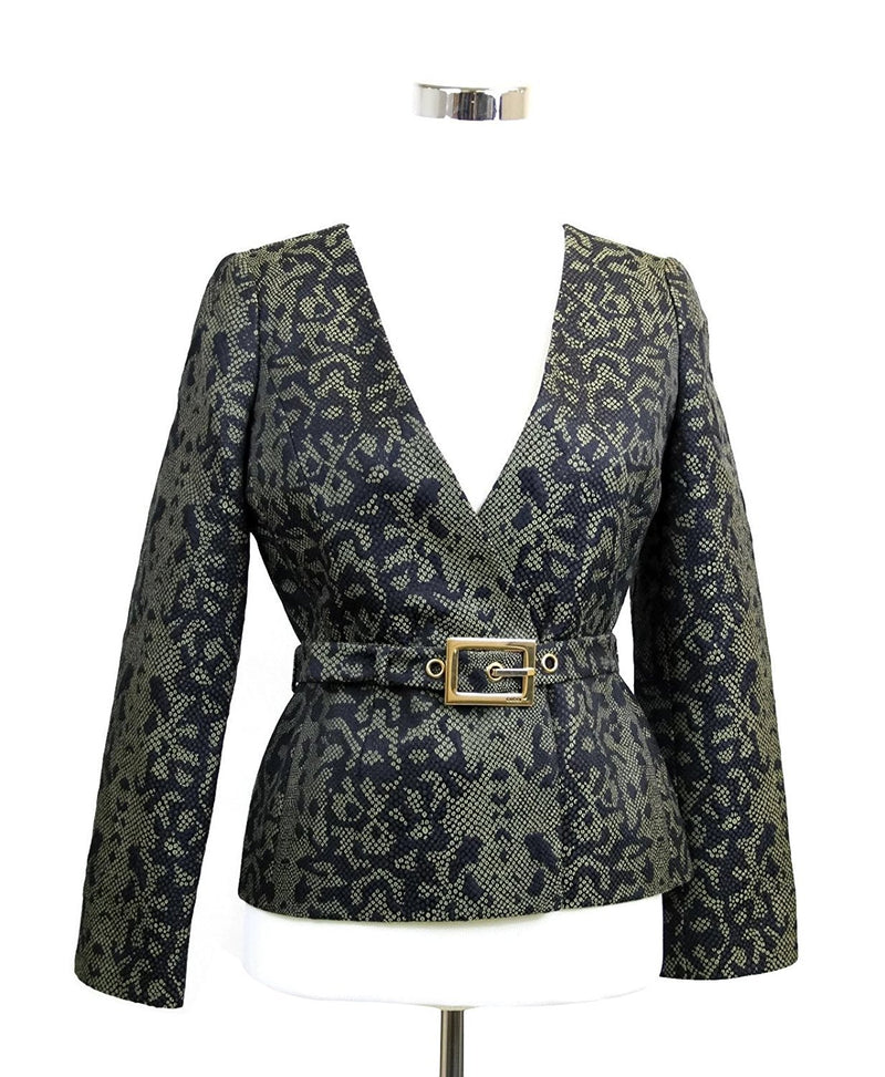 Gucci Women's Green Black Cotton Silk Acrylic Print Belt Runway Blazer Jacket