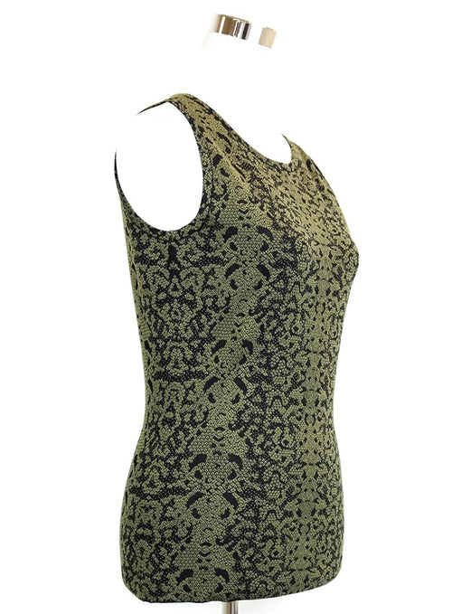 Gucci Women's Green Wool Small Python Printed Blend Tank Top