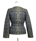 Gucci Women's Green Black Cotton Silk Acrylic Print Belt Runway Blazer Jacket