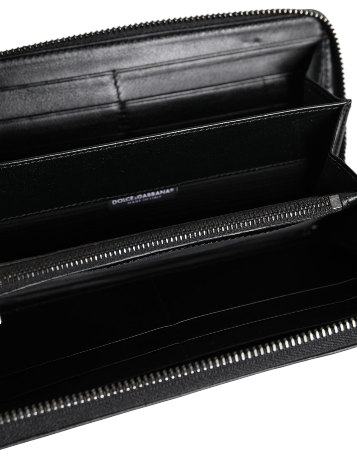 Dolce & Gabbana Black Leather Logo Plaque Zip Around Continental Men's Wallet