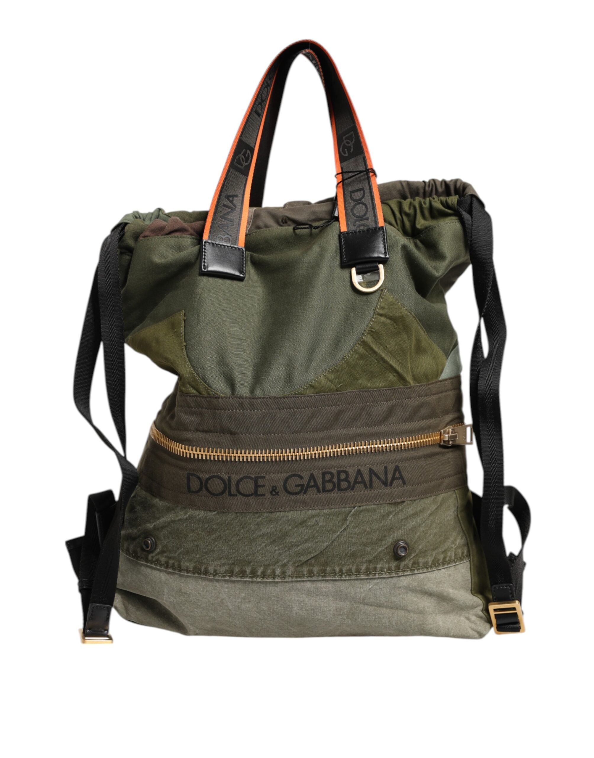 Dolce & Gabbana Military Green Patchwork Rucksack Backpack Men's Bag