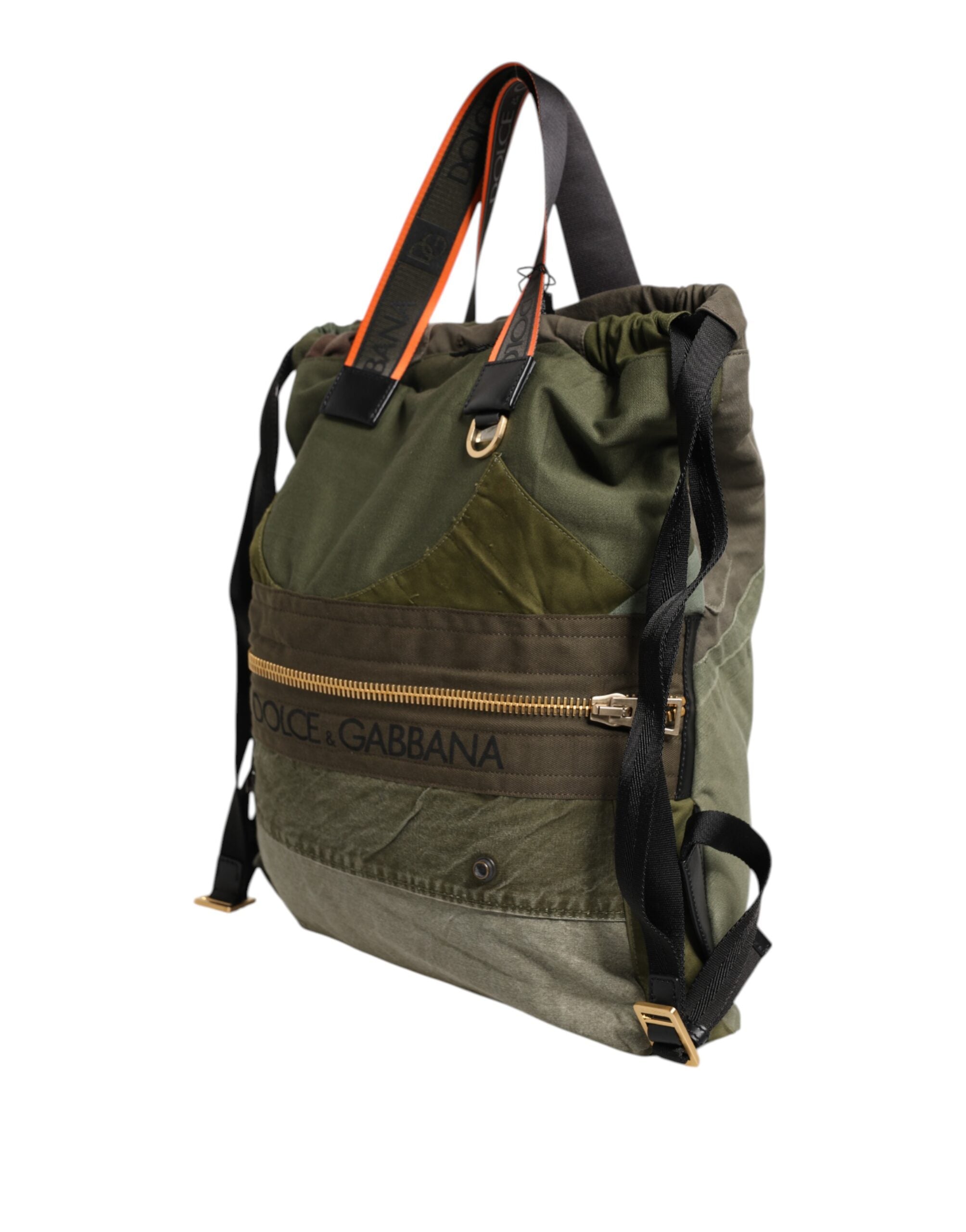 Dolce & Gabbana Military Green Patchwork Rucksack Backpack Men's Bag