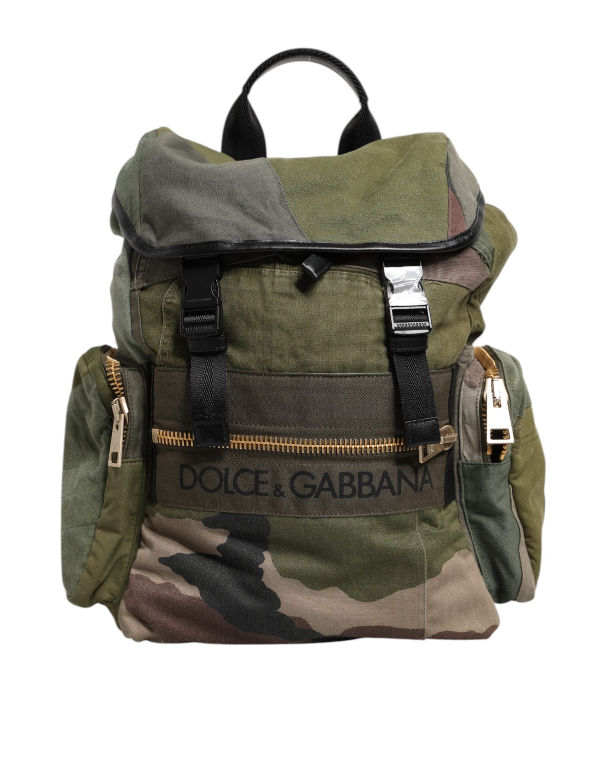 Dolce & Gabbana Military Green Patchwork Rucksack Backpack Men's Bag