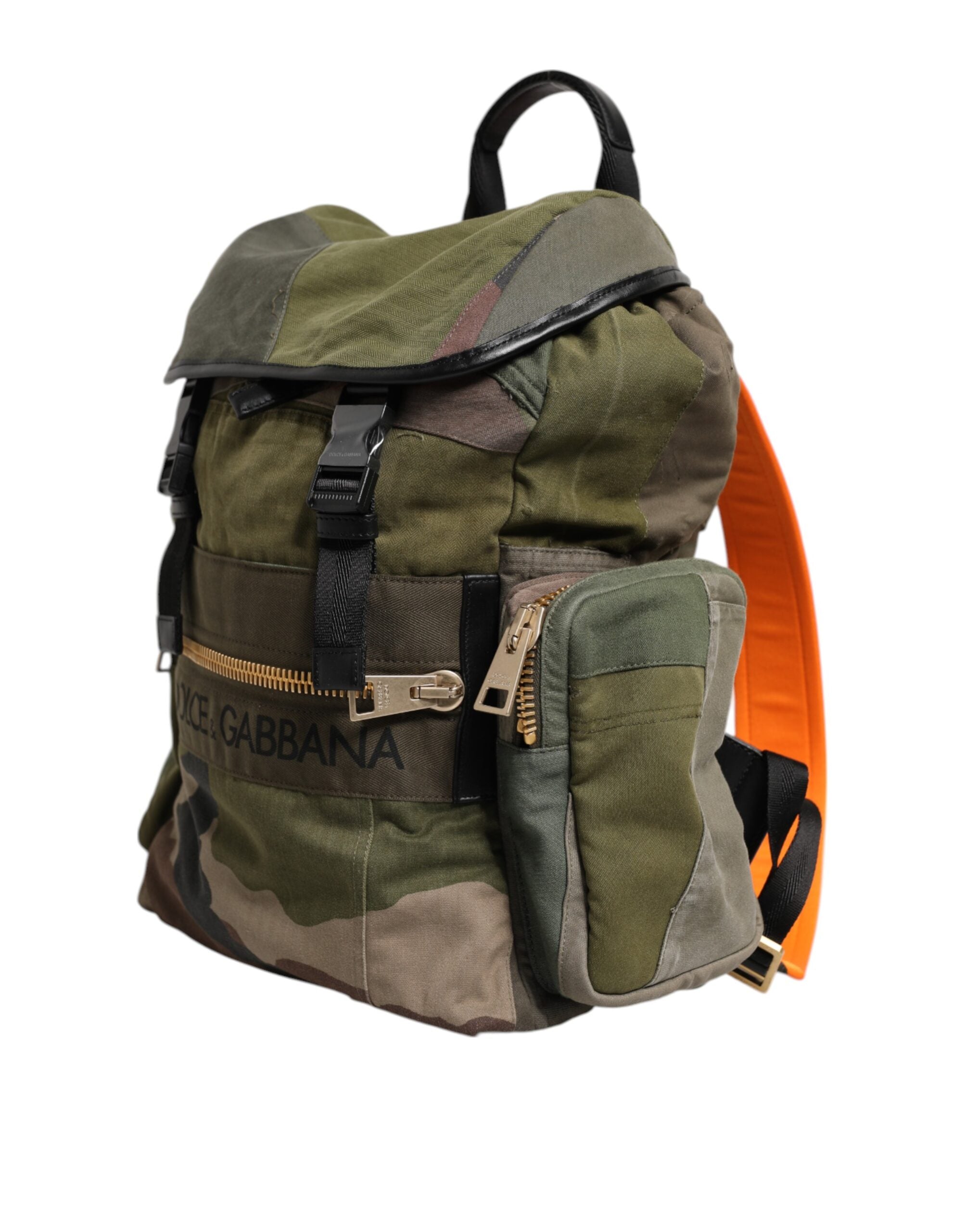 Dolce & Gabbana Military Green Patchwork Rucksack Backpack Men's Bag