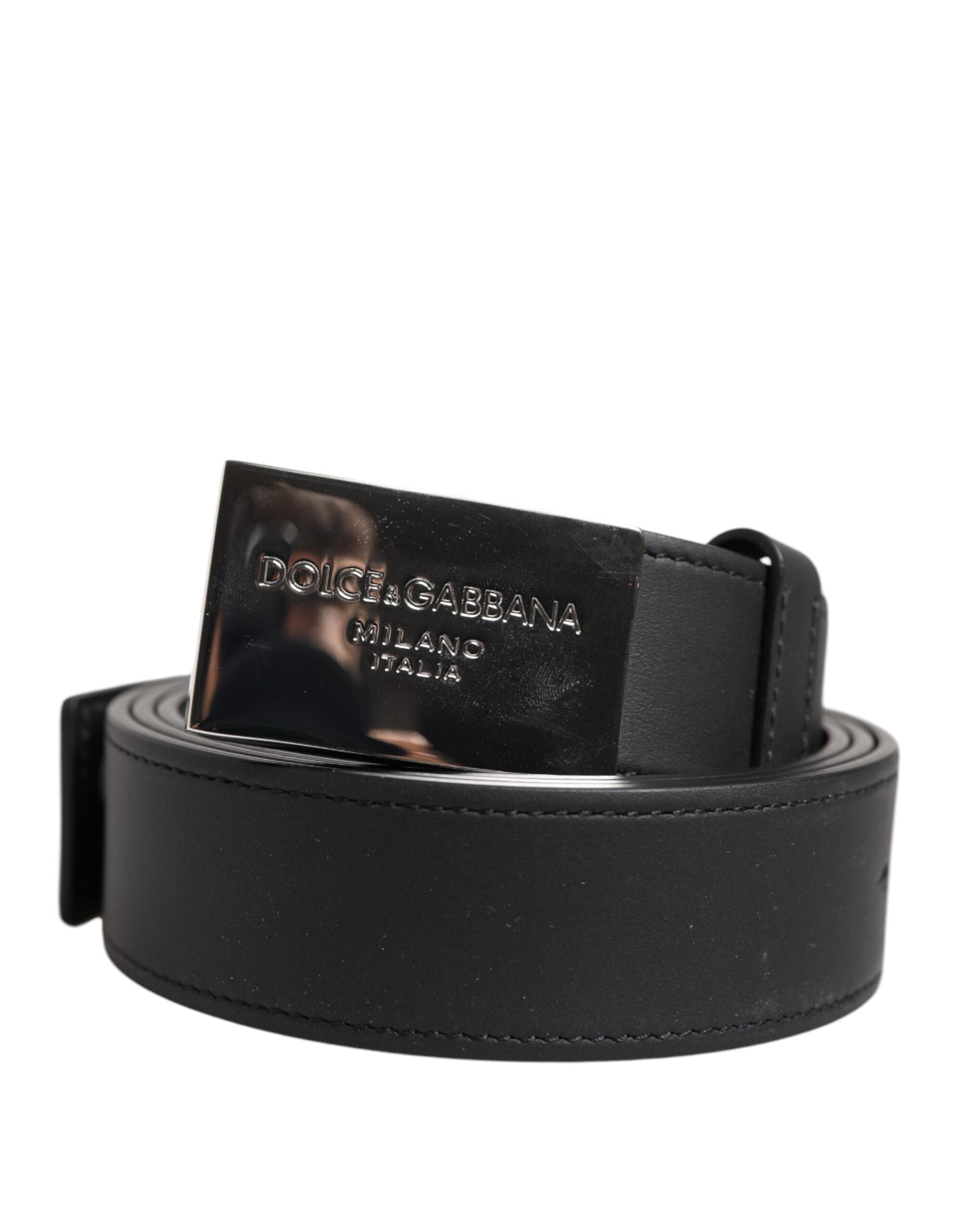 Dolce & Gabbana Black Leather Silver Metal Logo Buckle Men's Belt