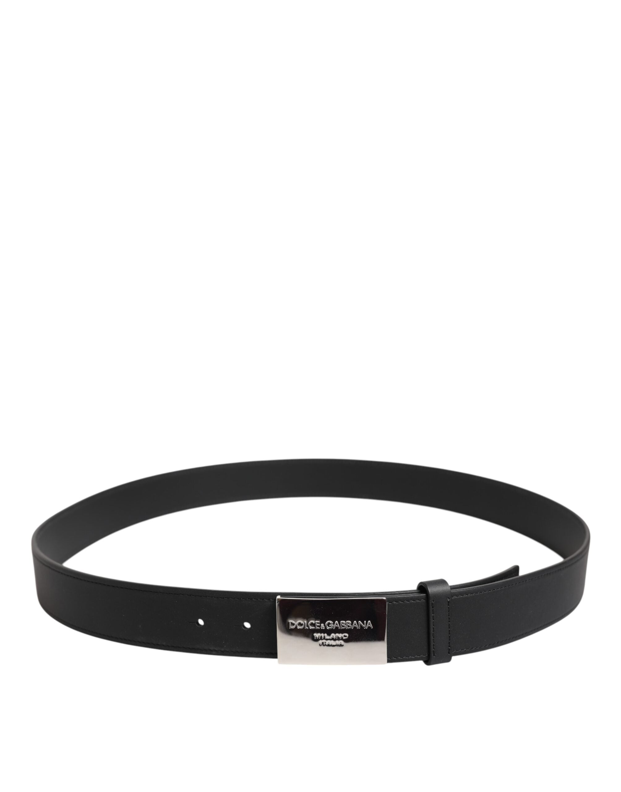 Dolce & Gabbana Black Leather Silver Metal Logo Buckle Men's Belt