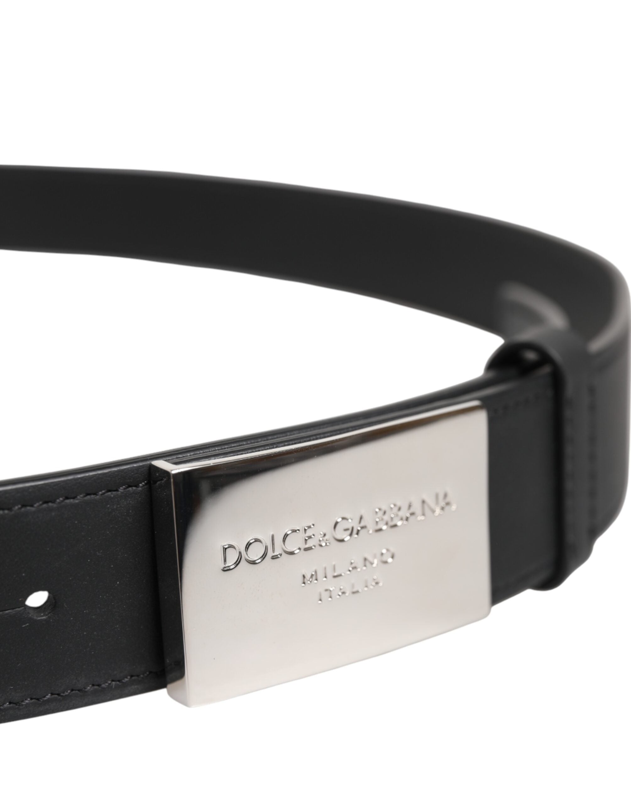 Dolce & Gabbana Black Leather Silver Metal Logo Buckle Men's Belt