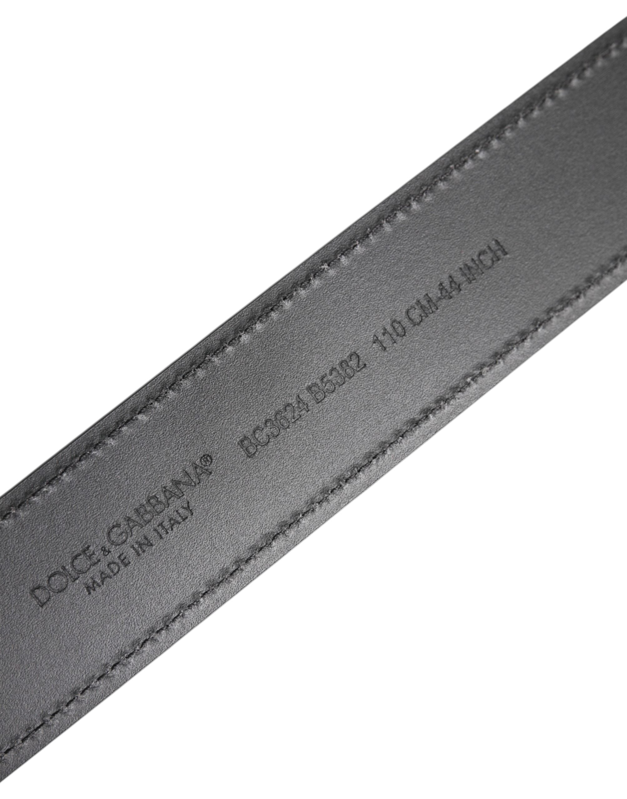 Dolce & Gabbana Black Leather Silver Metal Logo Buckle Men's Belt