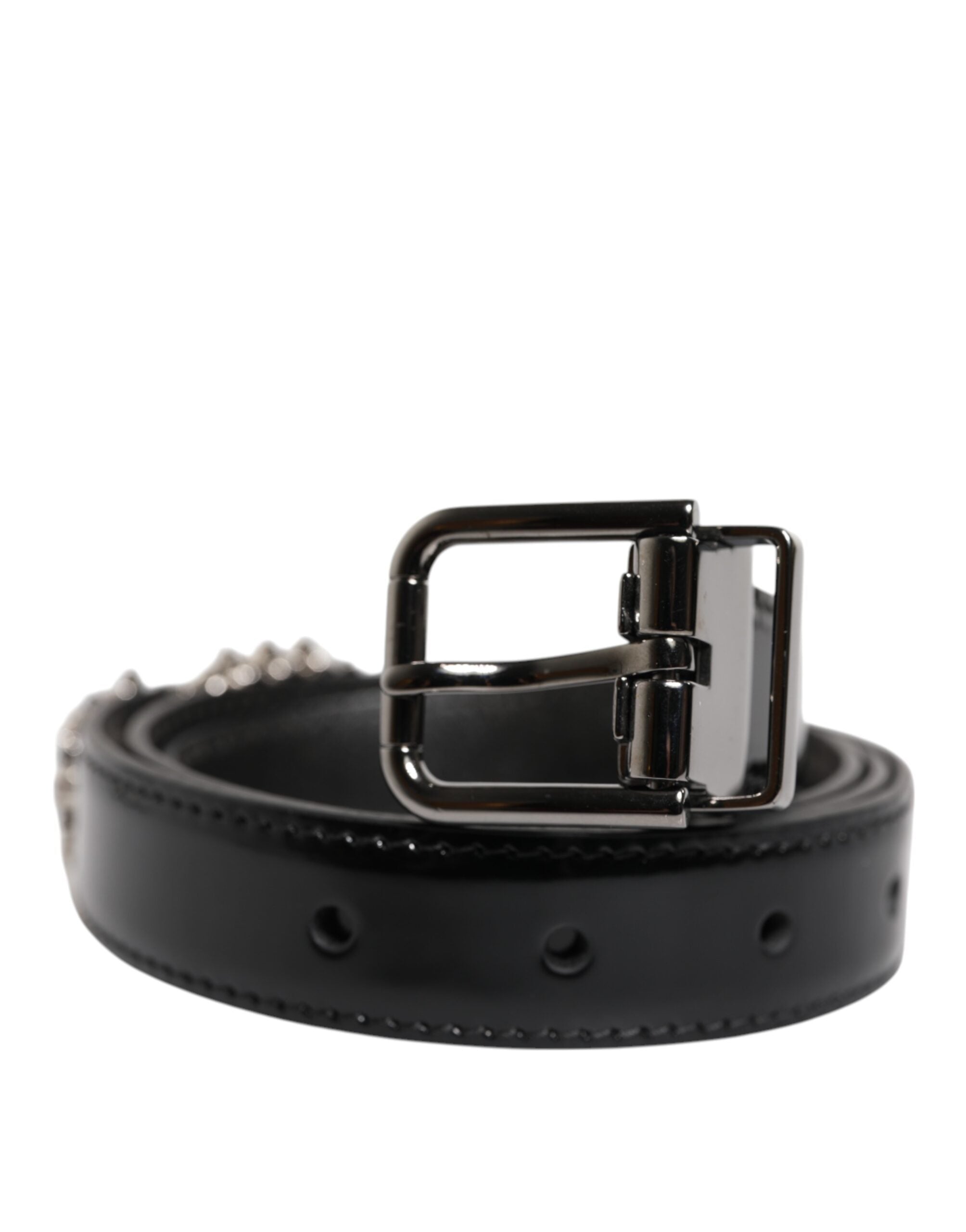 Dolce & Gabbana Black Embellished Metal Logo Buckle Men's Belt