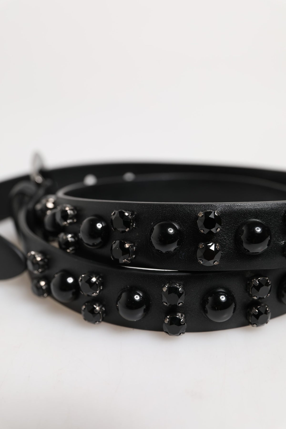 Dolce & Gabbana Black Studded Leather Metal Logo Buckle Men's Belt (Pre-Owned)