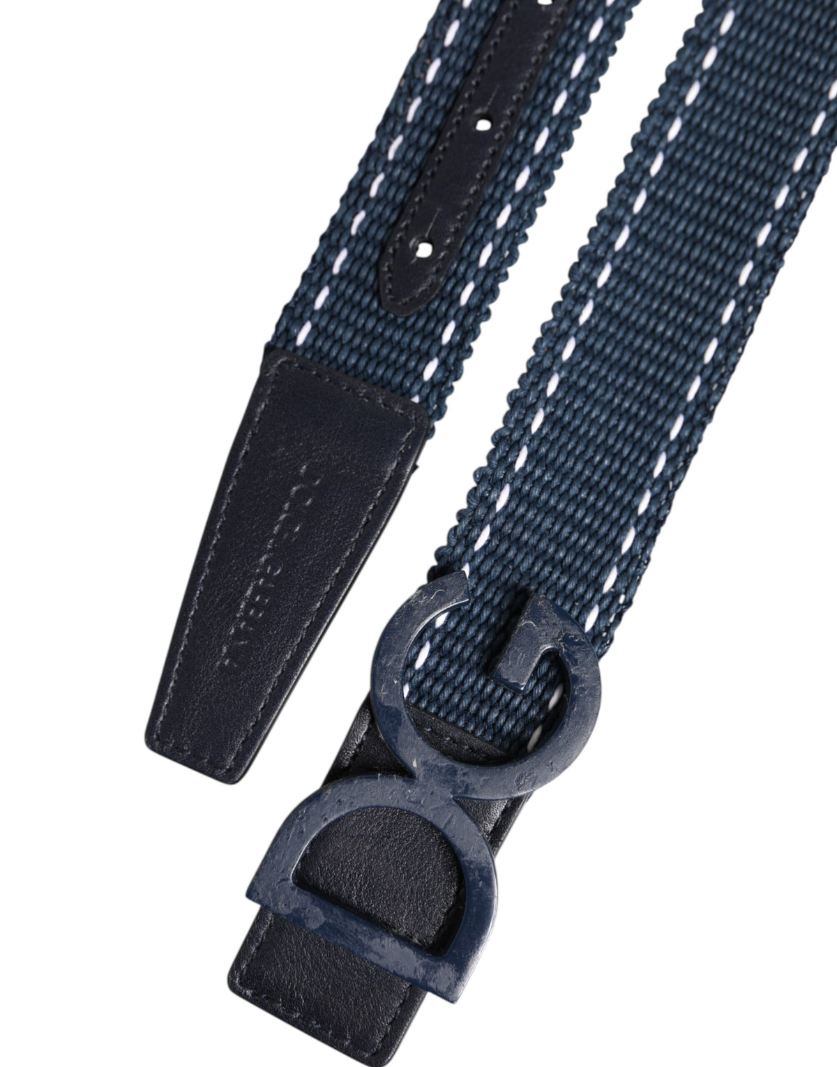 Dolce & Gabbana Blue White Cotton DG Logo Metal Buckle Men's Belt (Pre-Owned)