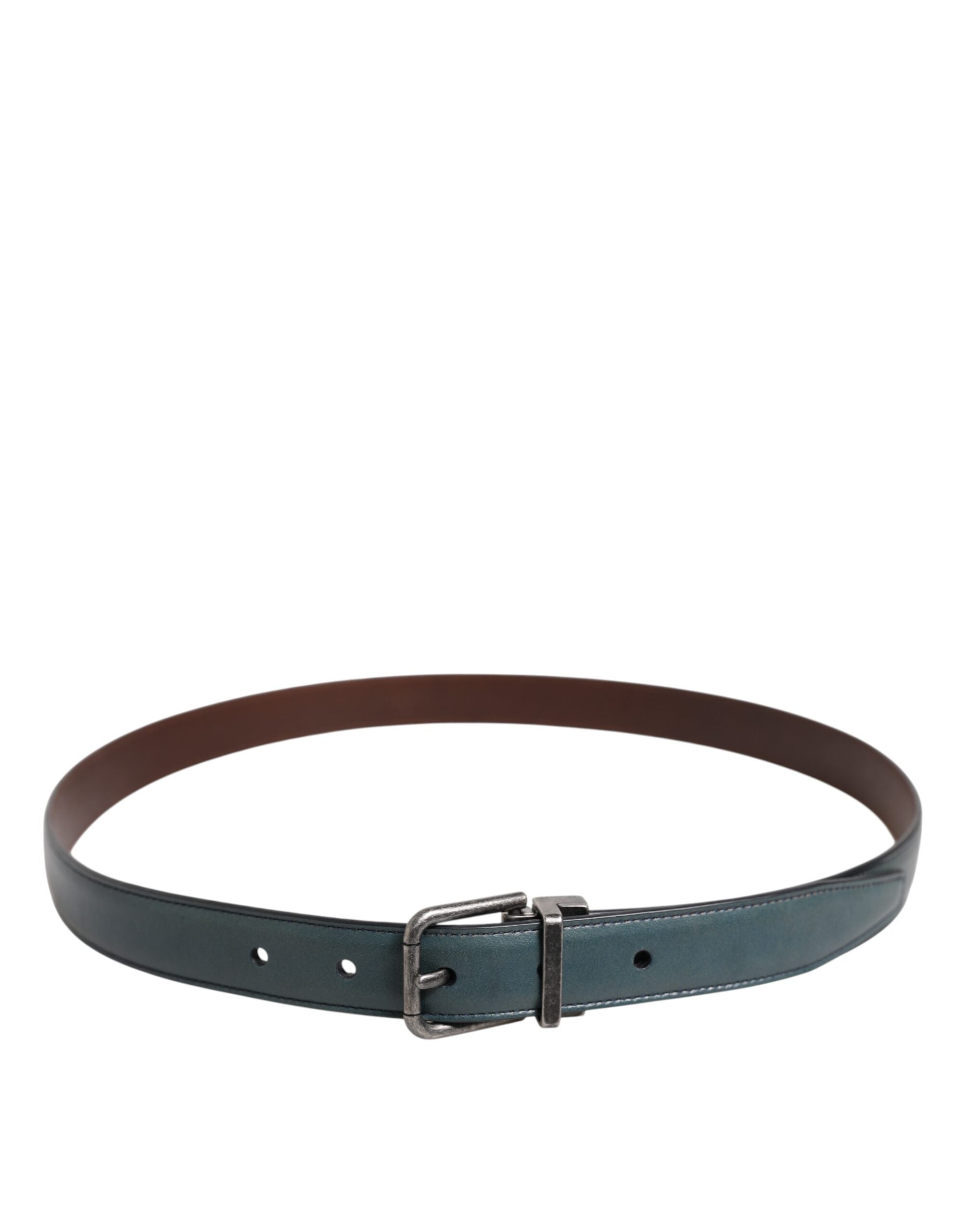 Dolce & Gabbana Green Classic Leather Metal Logo Buckle Men's Belt (Pre-Owned)