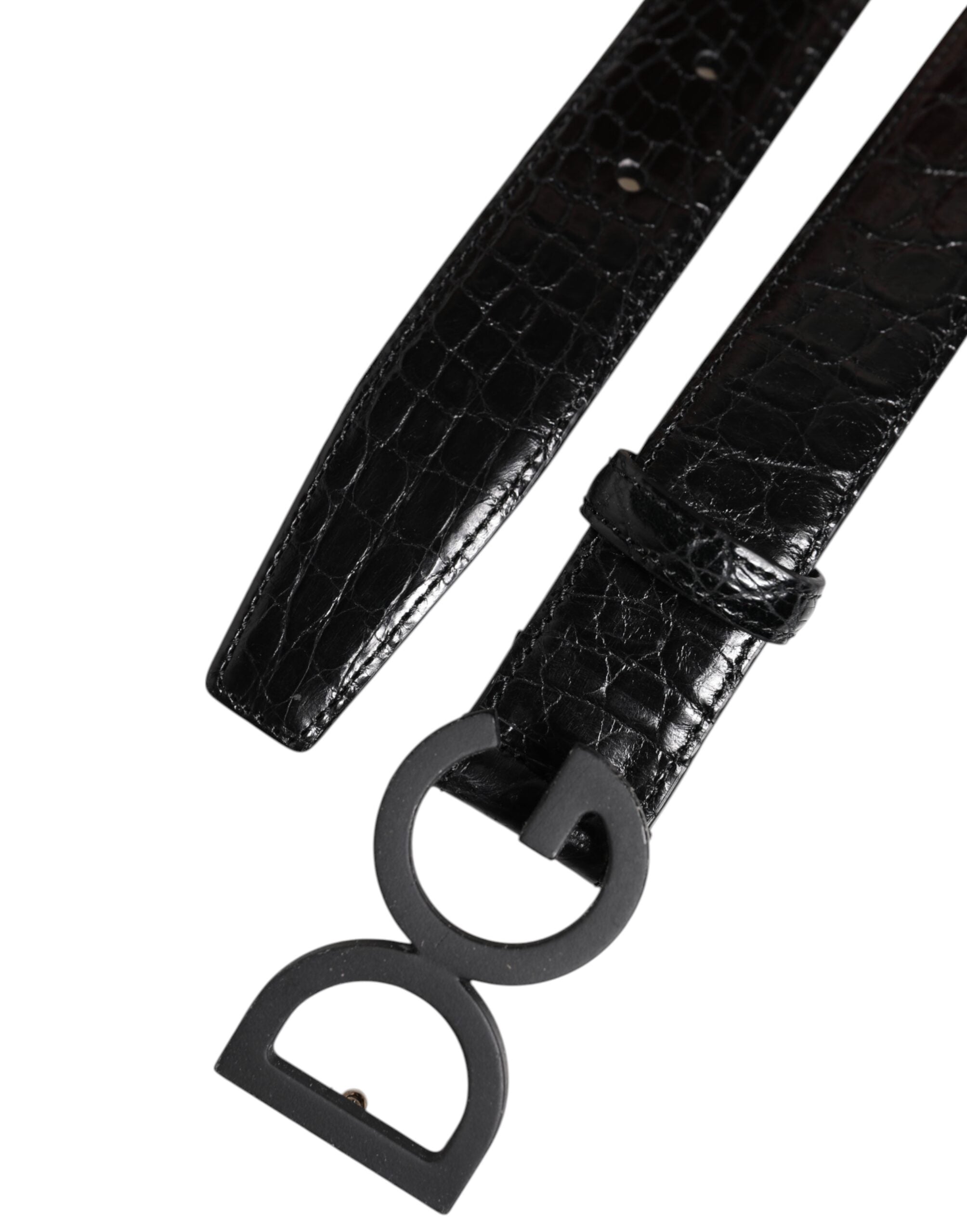 Dolce & Gabbana Black Leather Classic Metal DG Buckle Men's Belt