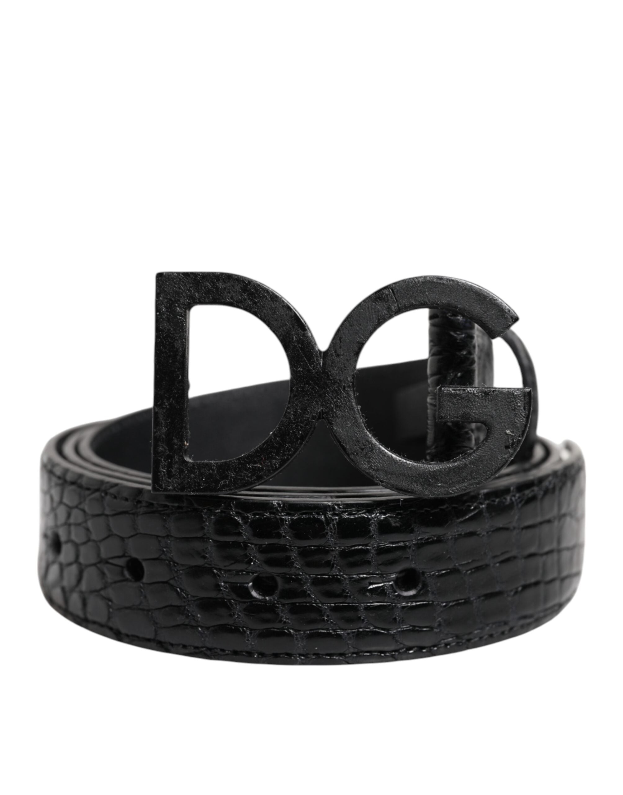 Dolce & Gabbana Black Leather Classic Metal DG Buckle Men's Belt (Pre-Owned)