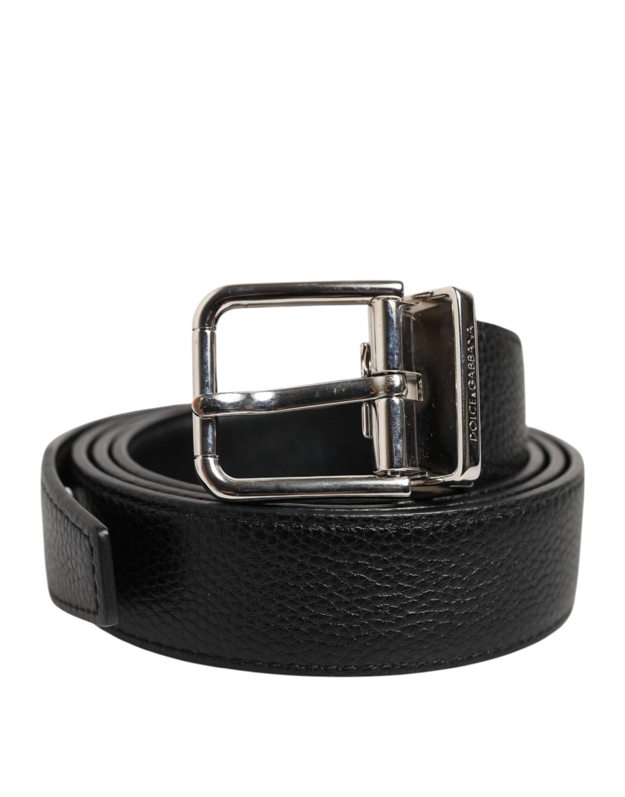 Dolce & Gabbana Black Classic Leather Silver Tone Buckle Men's Belt