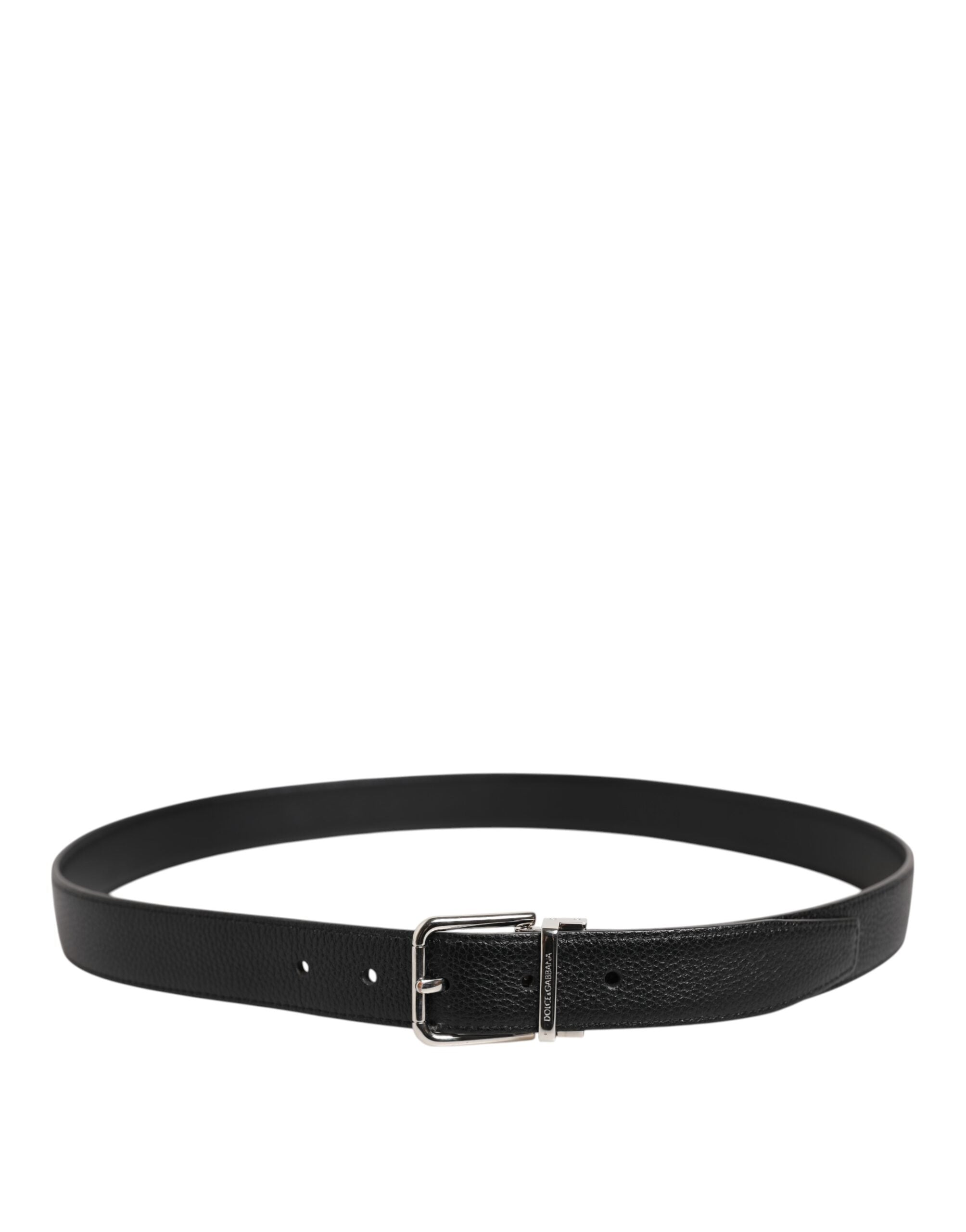 Dolce & Gabbana Black Classic Leather Silver Tone Buckle Men's Belt