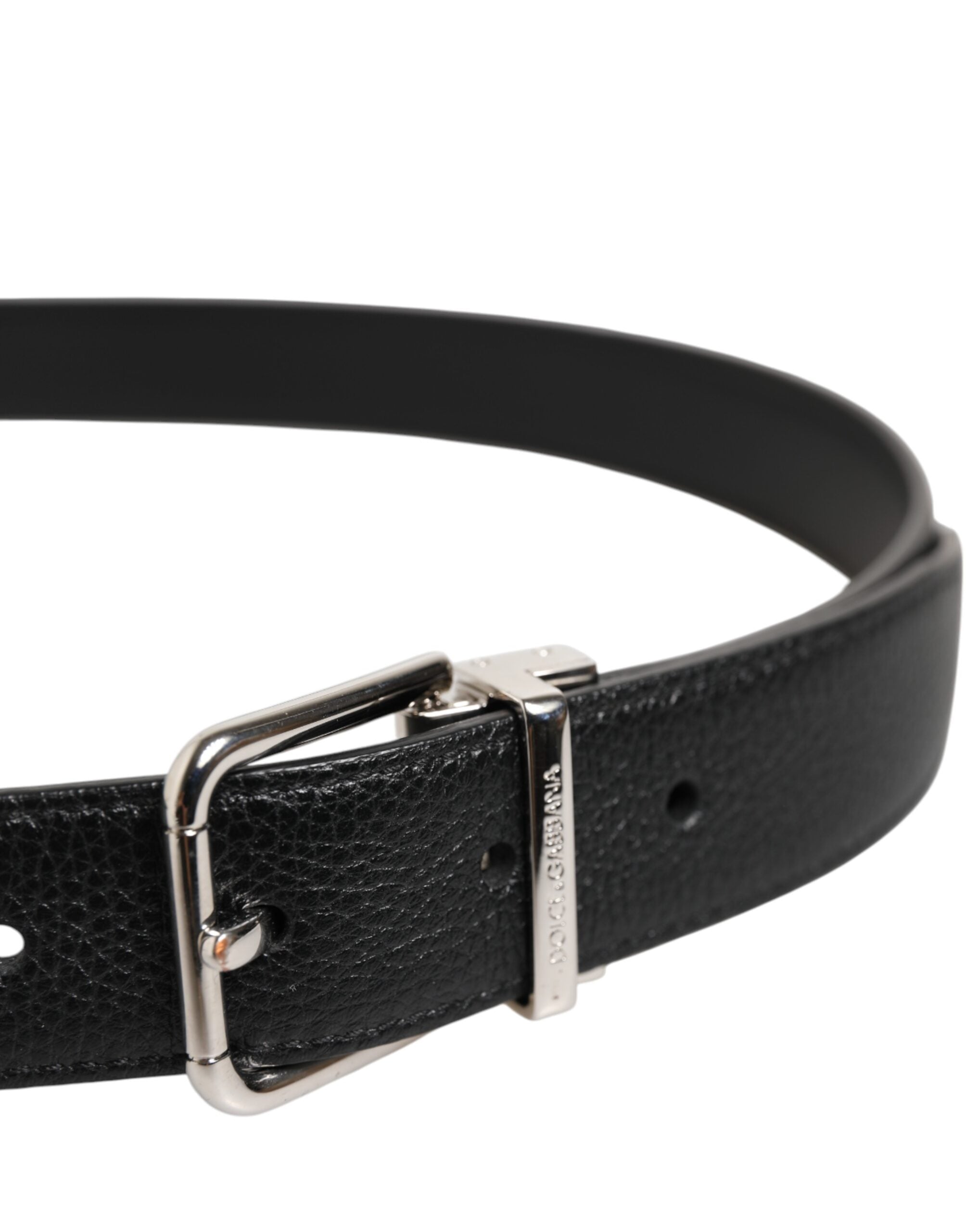 Dolce & Gabbana Black Classic Leather Silver Tone Buckle Men's Belt