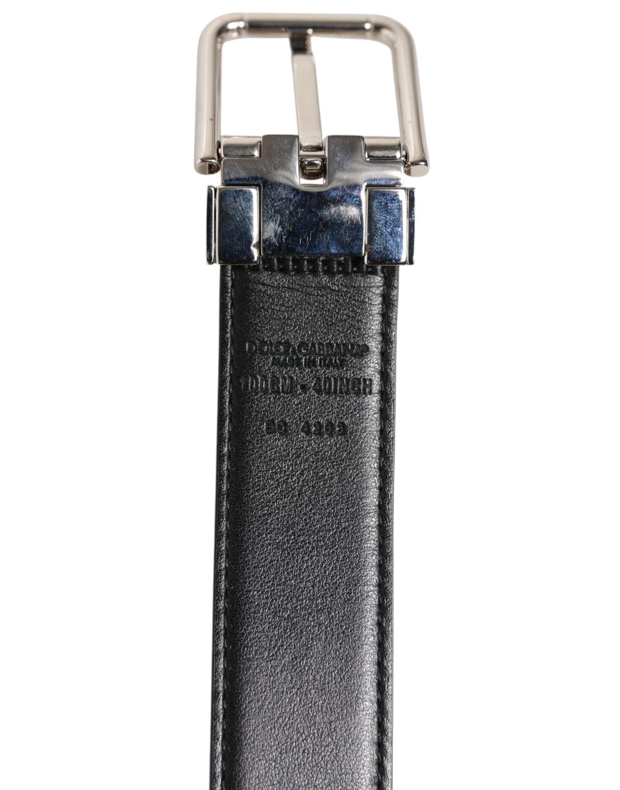 Dolce & Gabbana Black Classic Leather Silver Tone Buckle Men's Belt