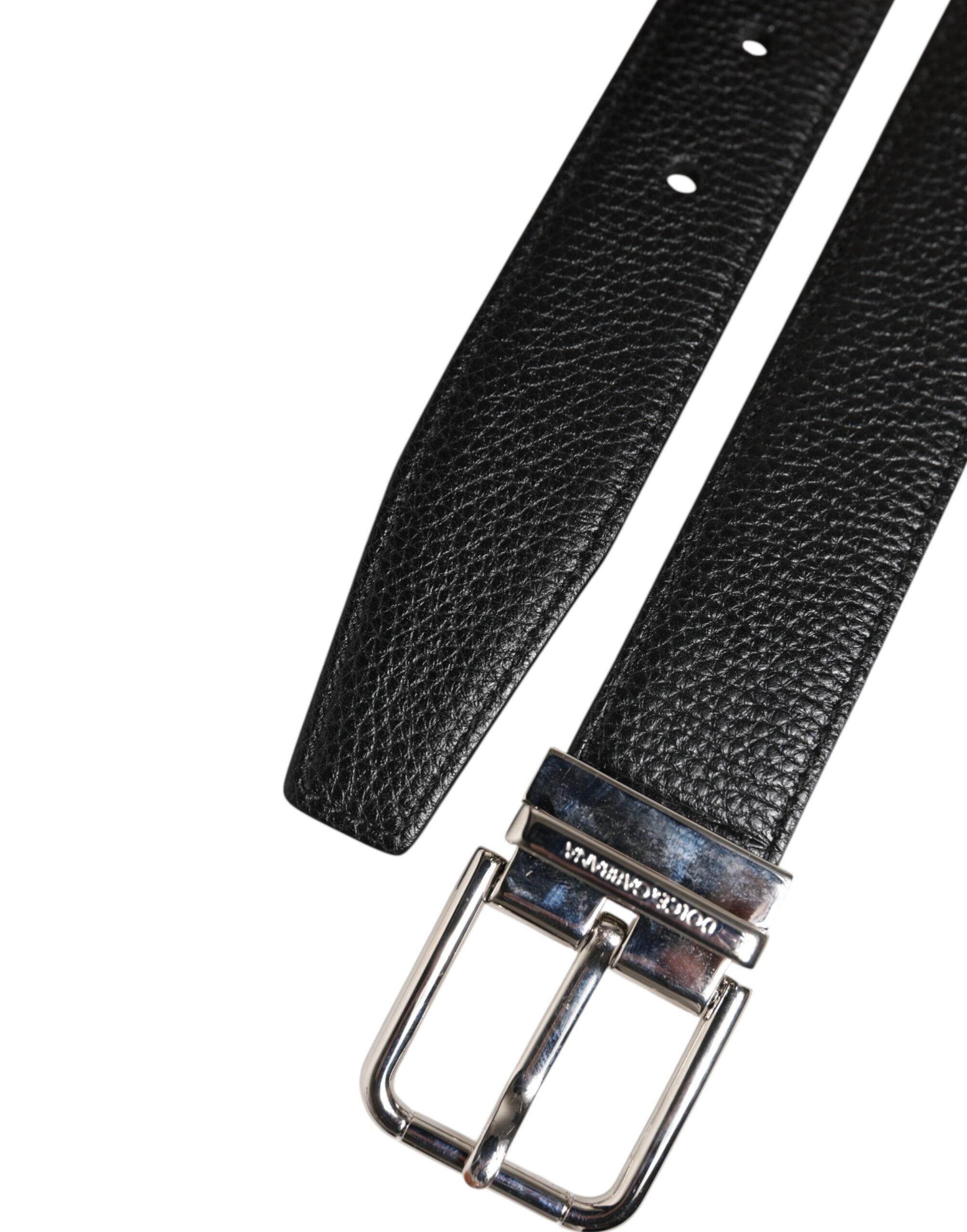 Dolce & Gabbana Black Classic Leather Silver Tone Buckle Men's Belt