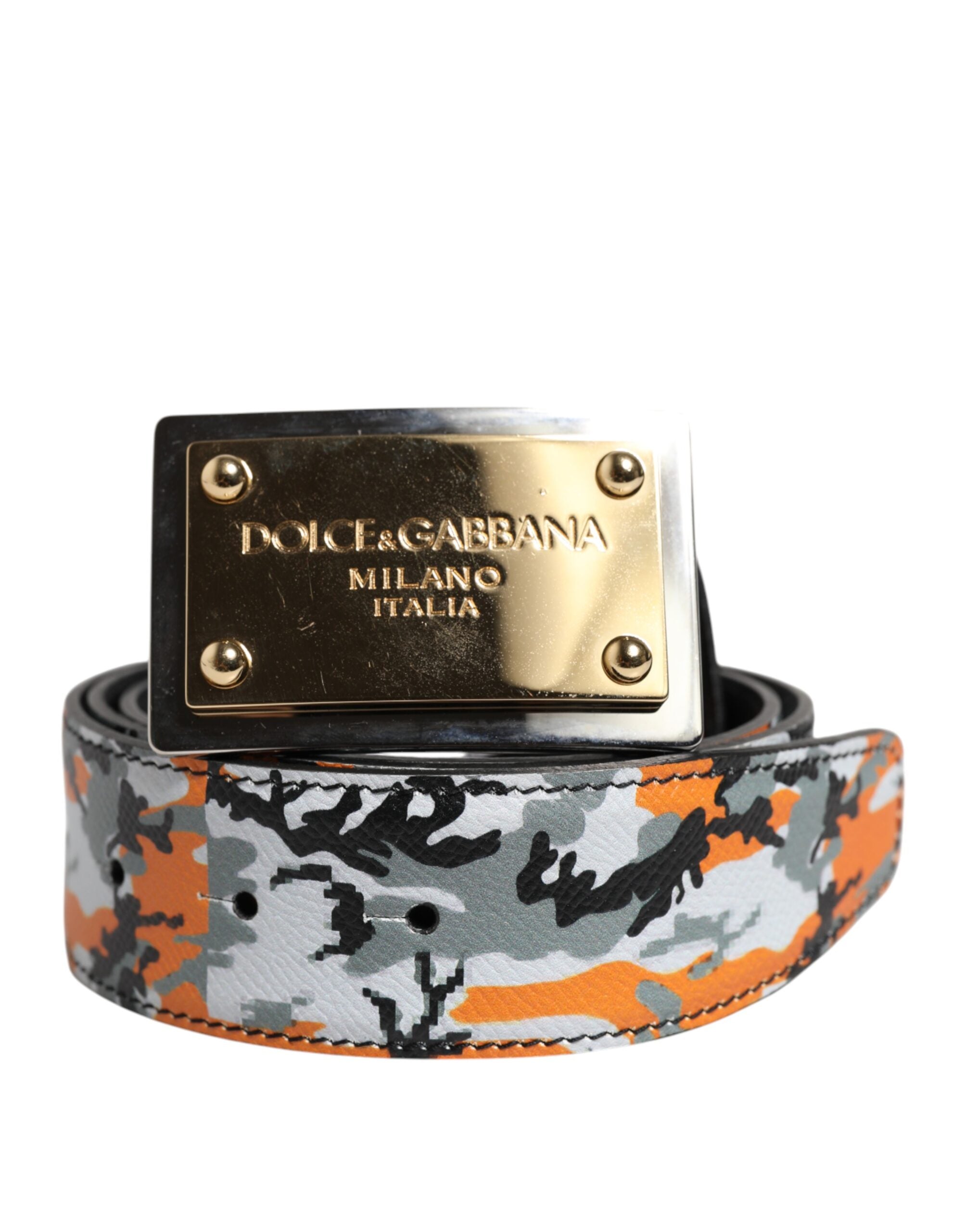 Dolce & Gabbana Multicolor Camouflage Metal Logo Buckle Men's Belt