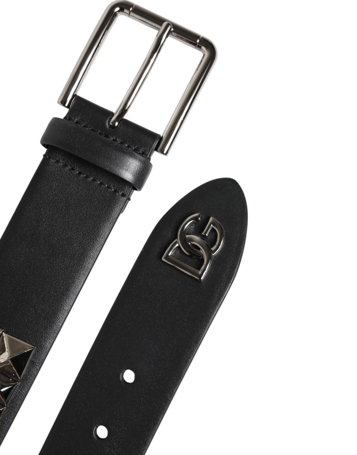 Dolce & Gabbana Black Leather Studded DG Metal Buckle Men's Belt (Pre-Owned)