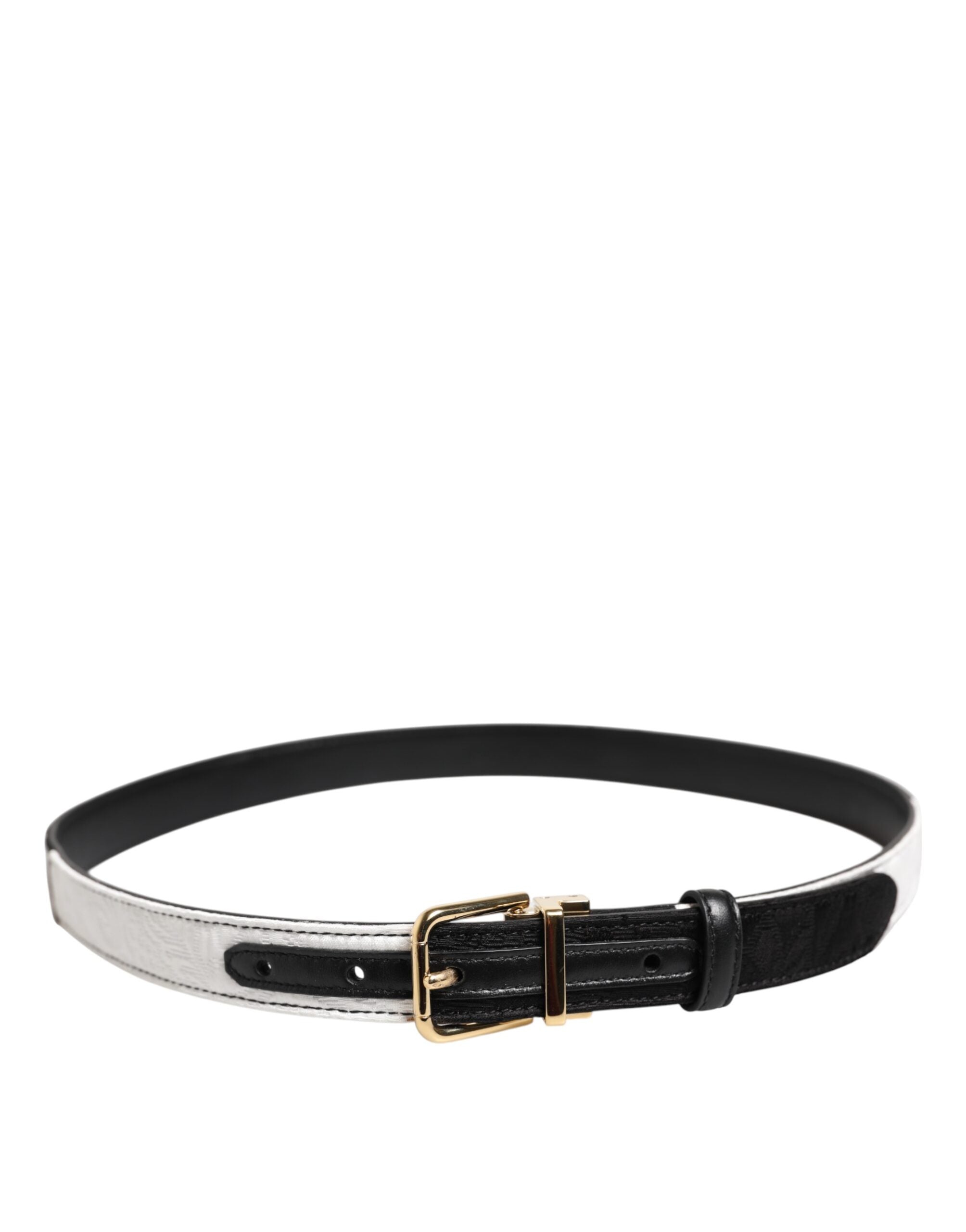 Dolce & Gabbana Black White Patchwork Gold Metal Buckle Women's Belt