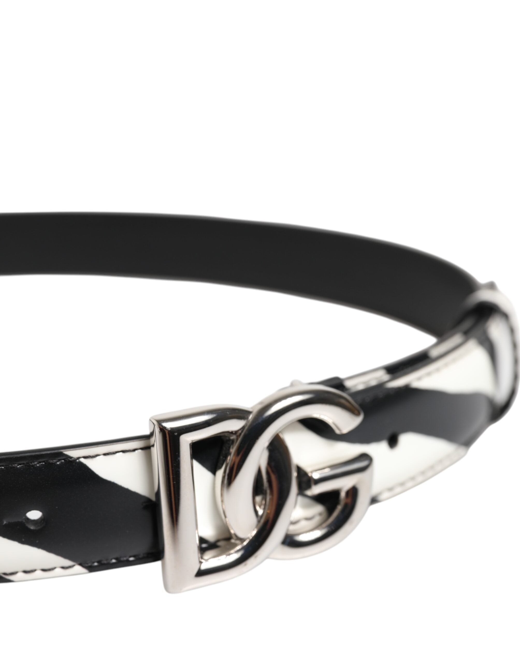 Dolce & Gabbana Black White Leather Silver Metal Buckle Women's Belt (Pre-Owned)