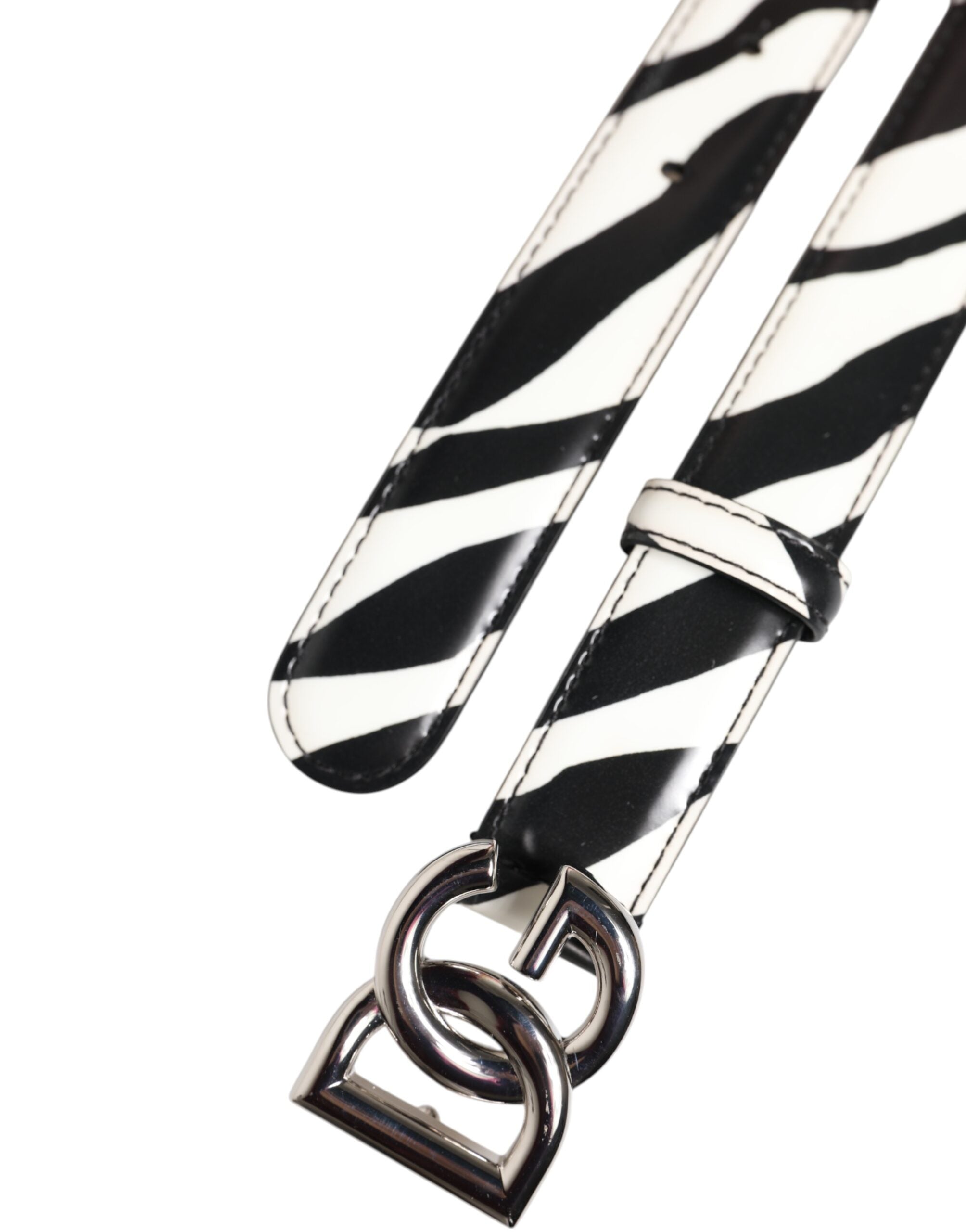 Dolce & Gabbana Black White Leather Silver Metal Buckle Women's Belt (Pre-Owned)
