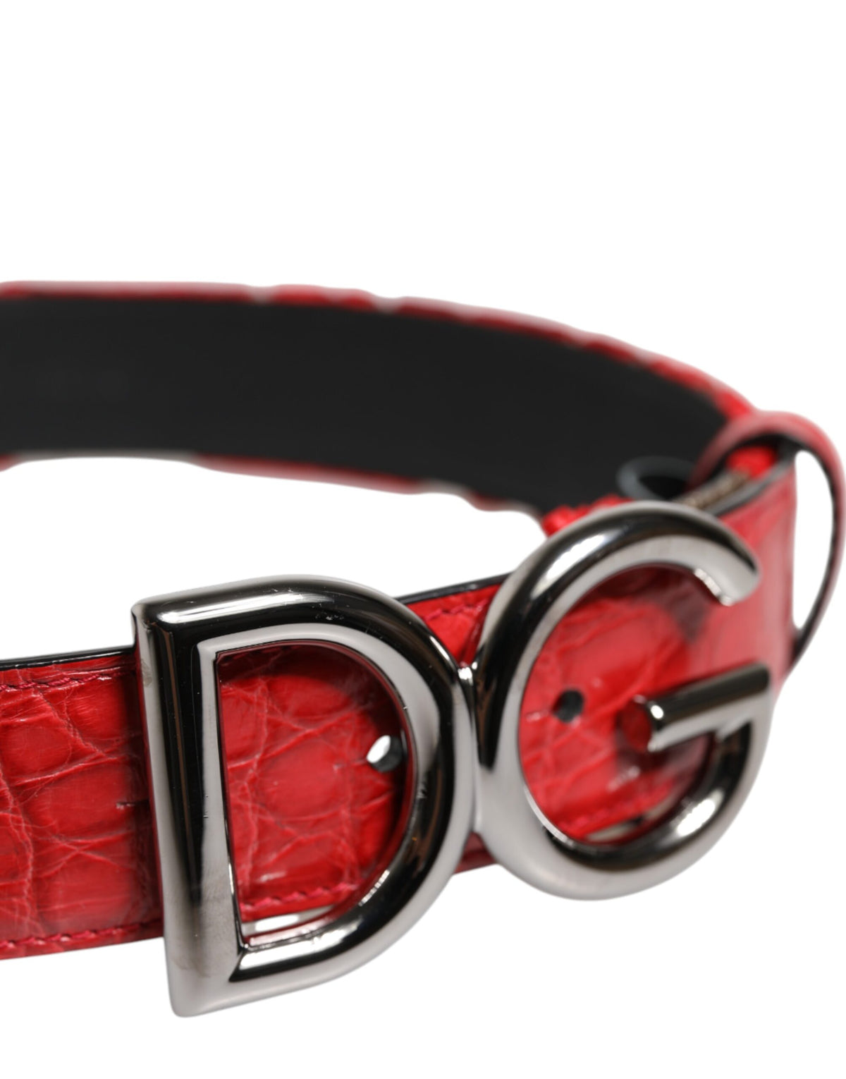 Dolce & Gabbana Red Viscose Silver DG Logo Metal Buckle Women's Belt
