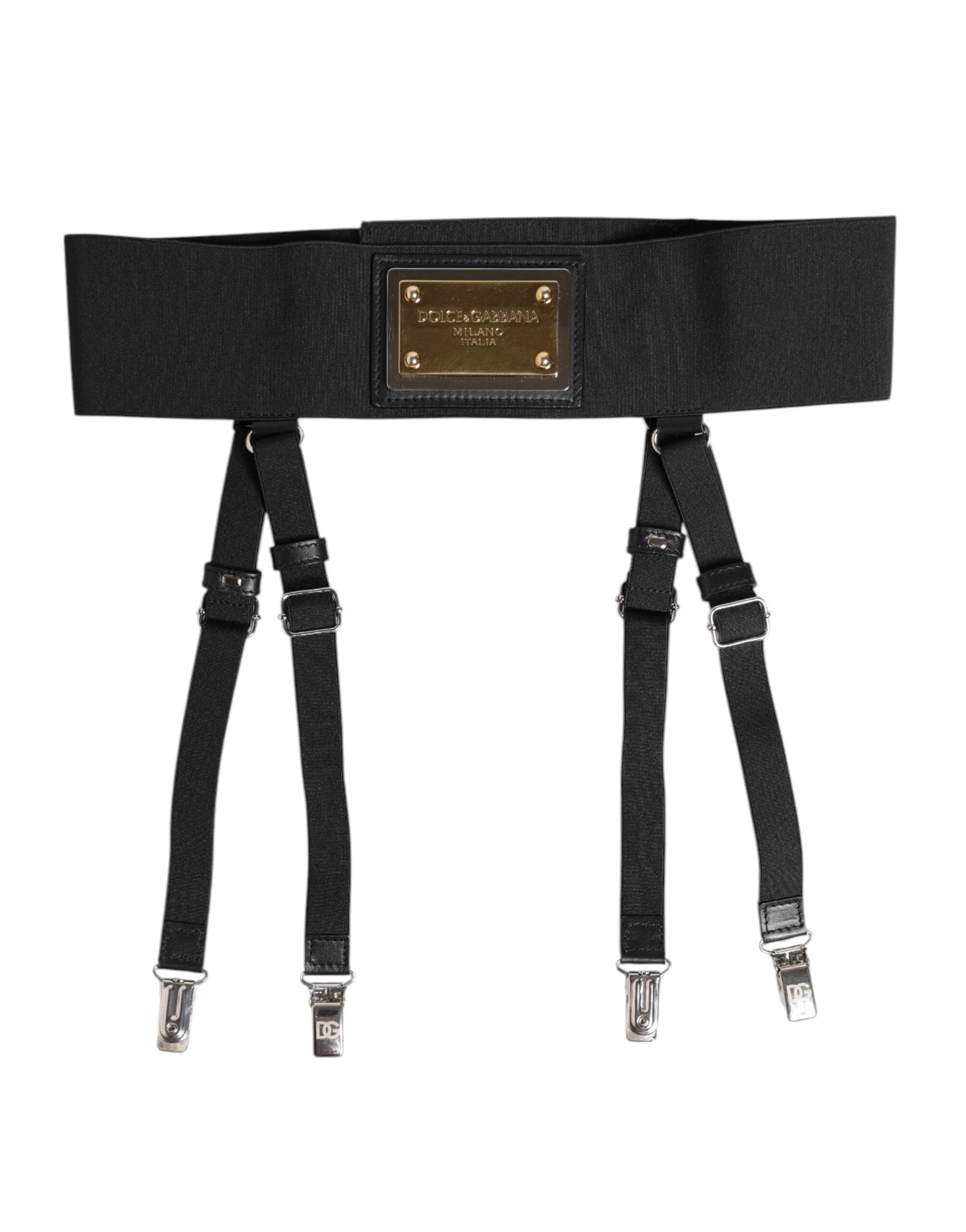 Dolce & Gabbana Black Leather Logo Wide Waist Belt Women's Suspender (Pre-Owned)