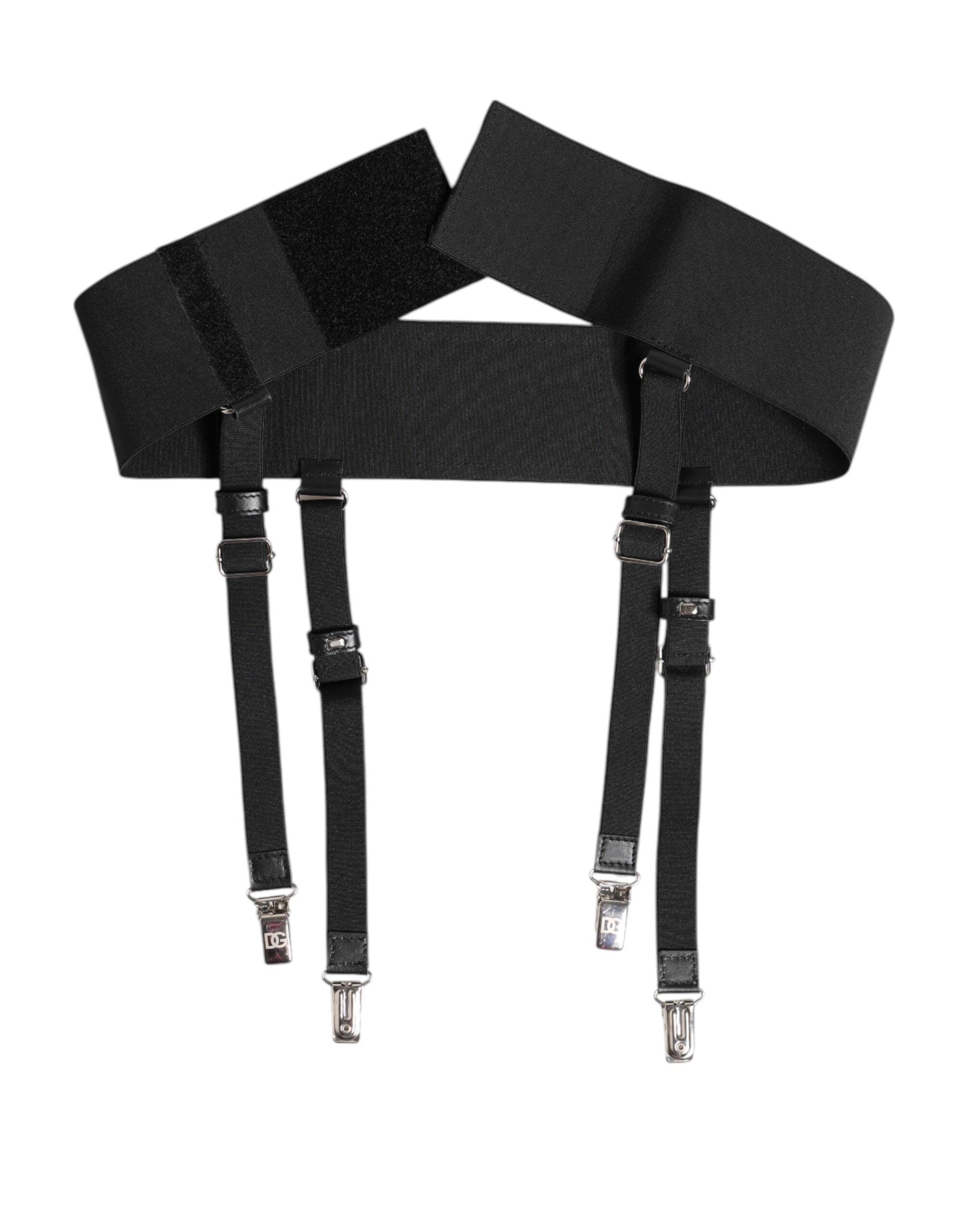 Dolce & Gabbana Black Leather Logo Wide Waist Belt Women's Suspender (Pre-Owned)