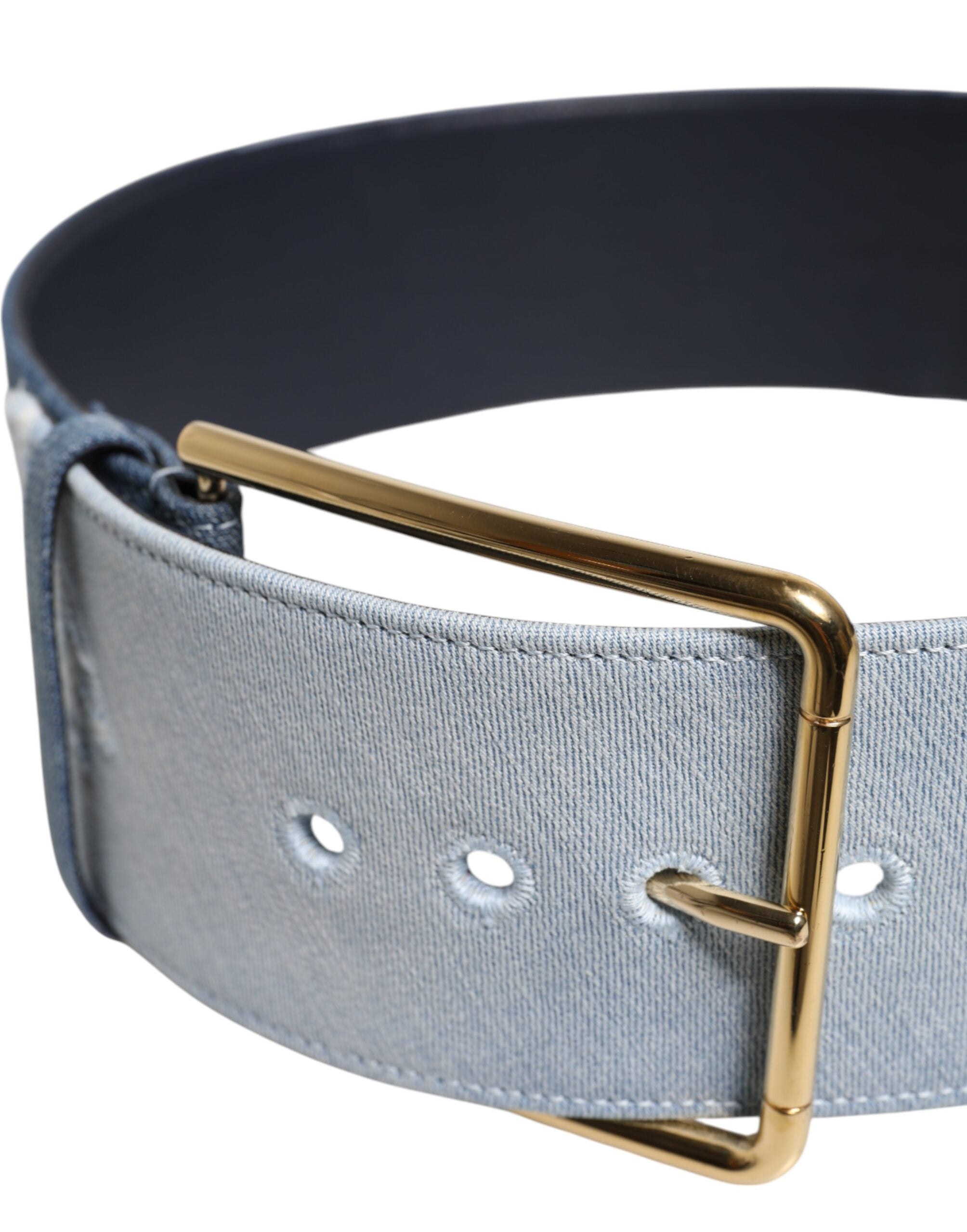 Dolce & Gabbana Two Tone Blue Denim Gold Metal Buckle Women's Belt