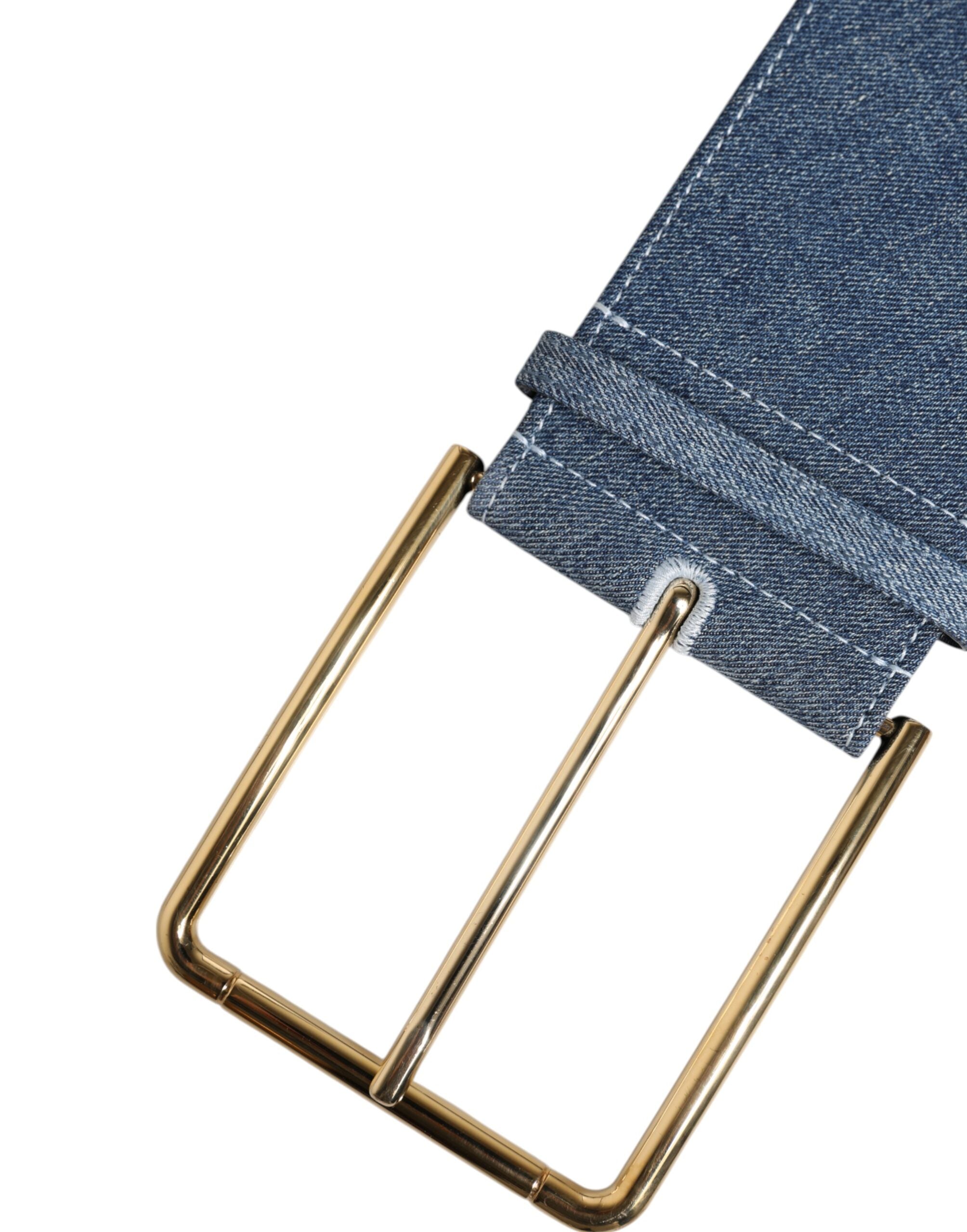 Dolce & Gabbana Two Tone Blue Denim Gold Metal Buckle Women's Belt