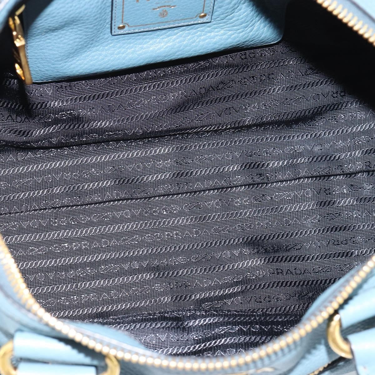 Prada Front Zip Convertible Satchel Vitello Phenix Blue Leather Handbag (Pre-Owned)