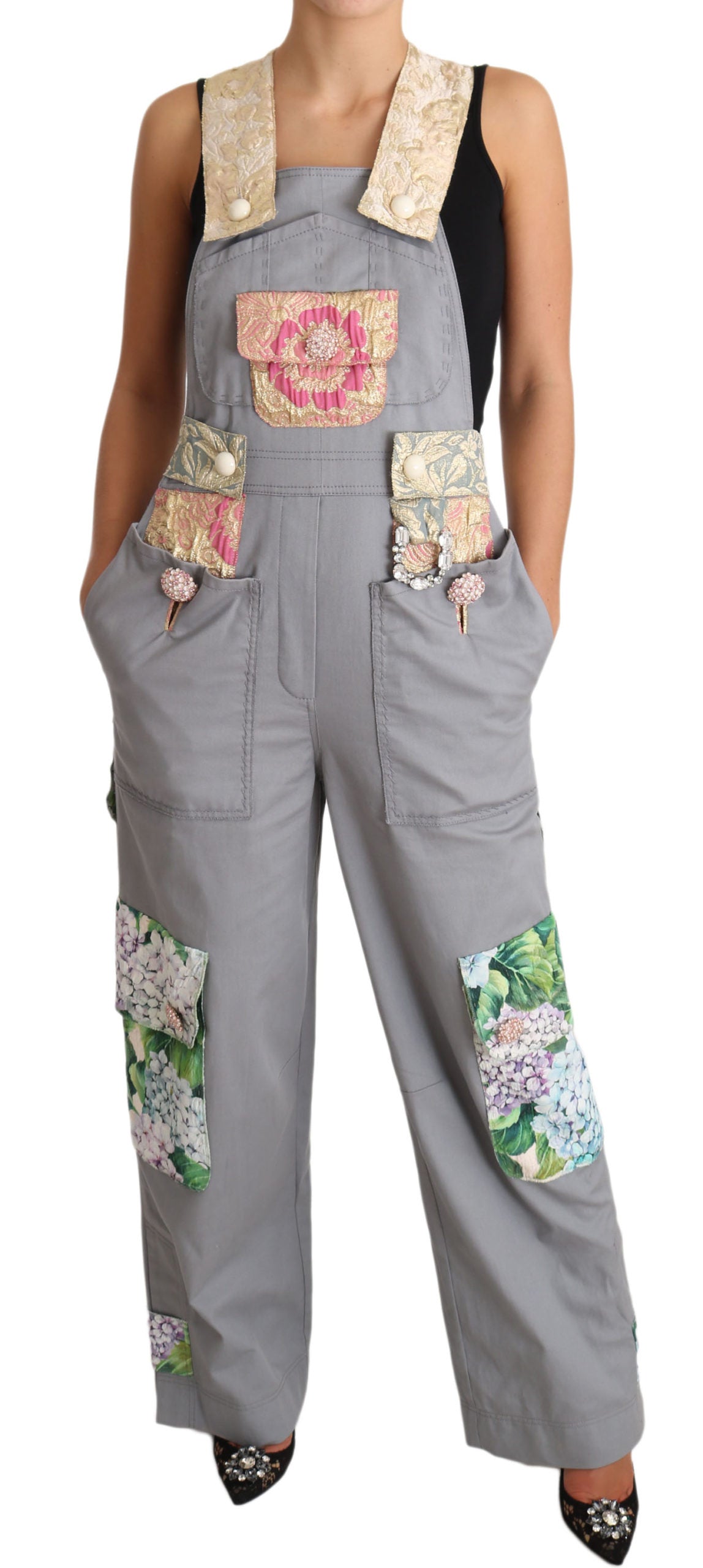Dolce & Gabbana Exquisite Floral Embellished Denim Women's Overalls