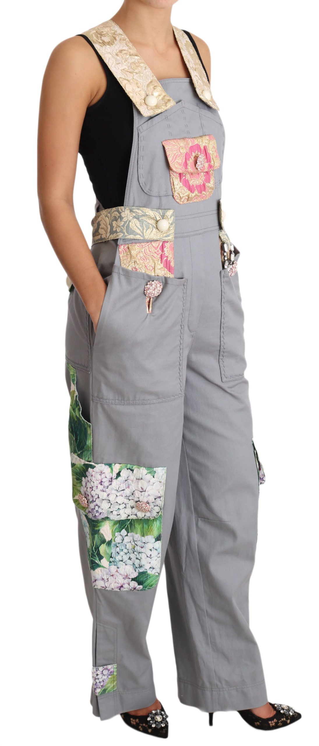 Dolce & Gabbana Exquisite Floral Embellished Denim Women's Overalls