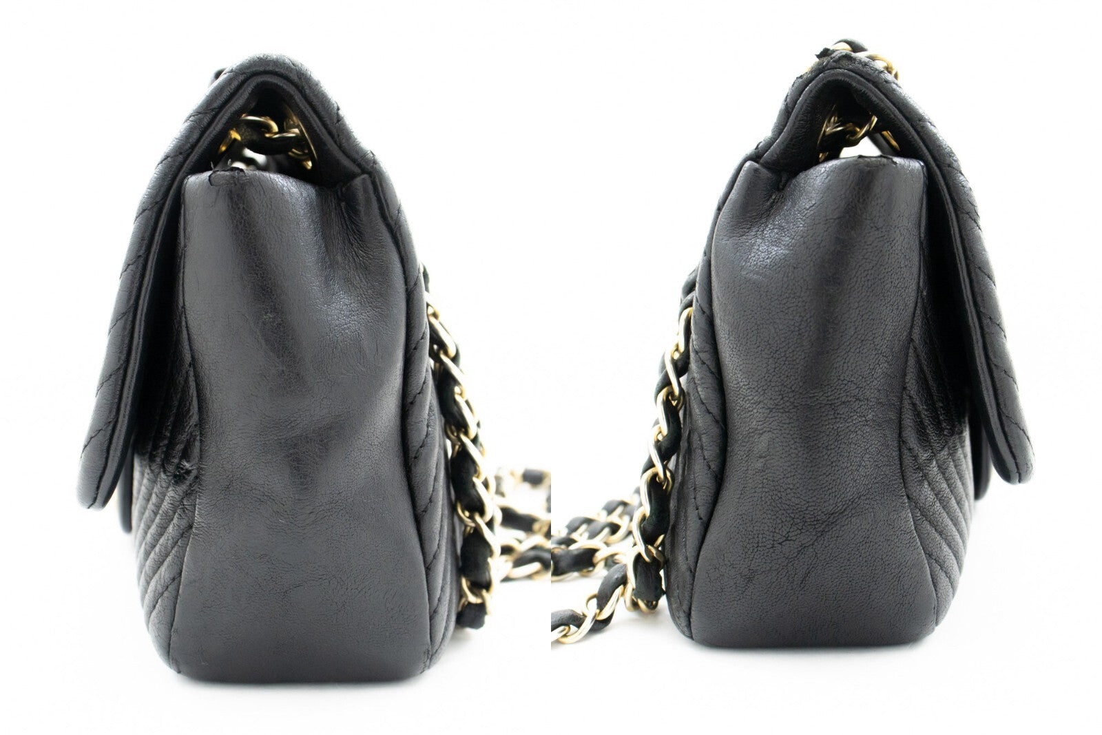 Chanel Classic Single Flap Chevron Lambskin Black Leather Shoulder Bag Bag (Pre-Owned)