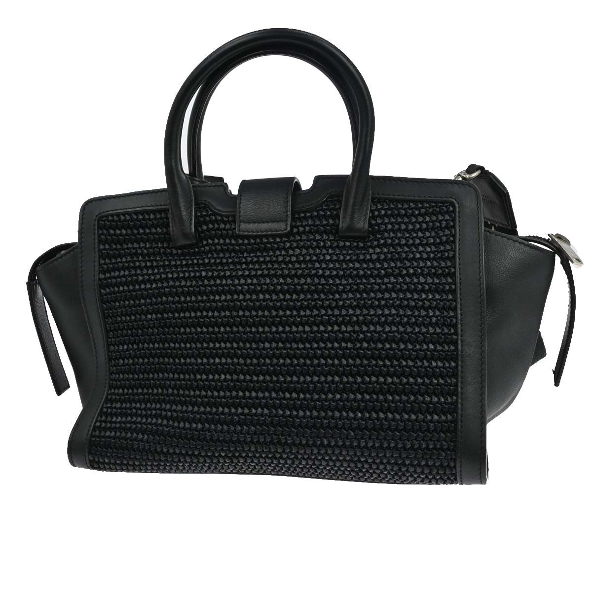 Saint Laurent Monogram Cabas Downtown Raffia And Leather Black Leather Tote Bag Bag (Pre-Owned)