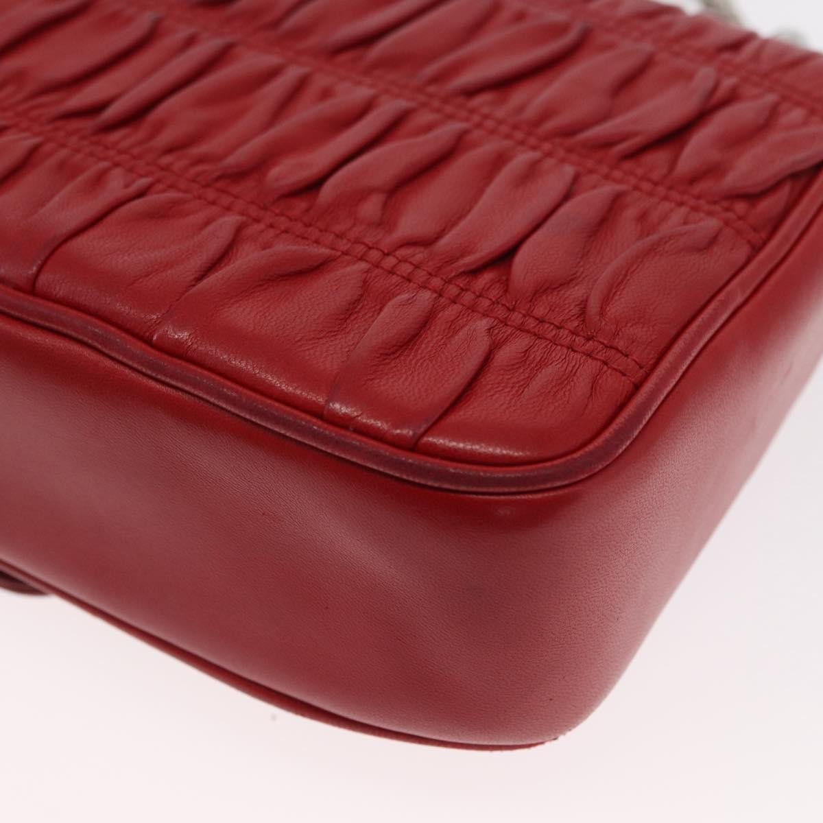 Prada Gaufre Chain Flap Nappa Leather Red Leather Shoulder Bag Bag (Pre-Owned)