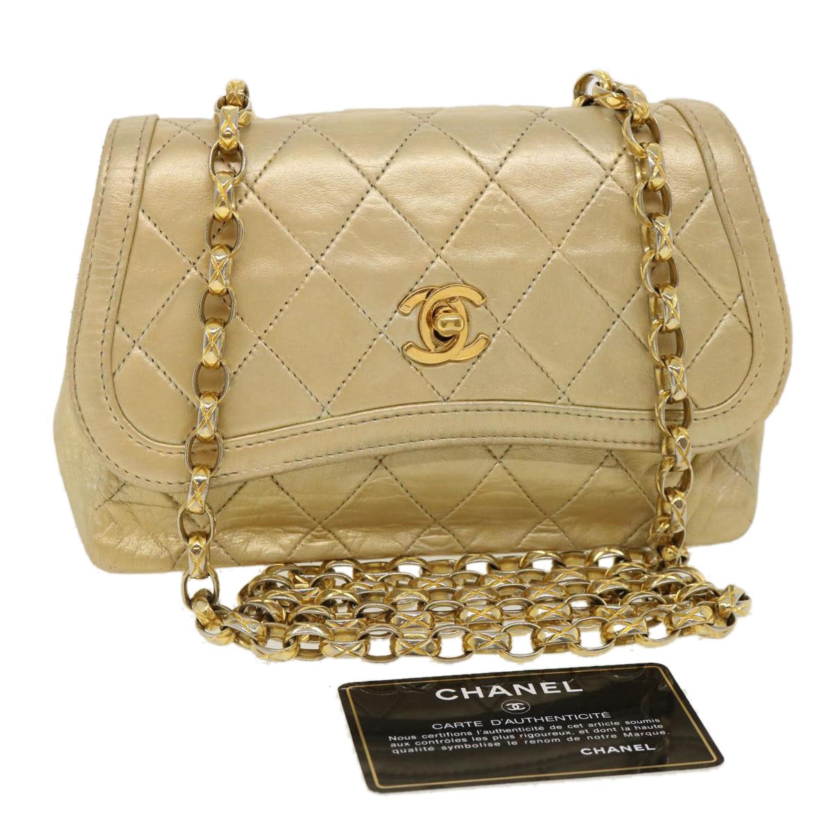 Chanel Vintage Cc Chain Flap Quilted Lambskin Gold Leather Shoulder Bag Bag (Pre-Owned)