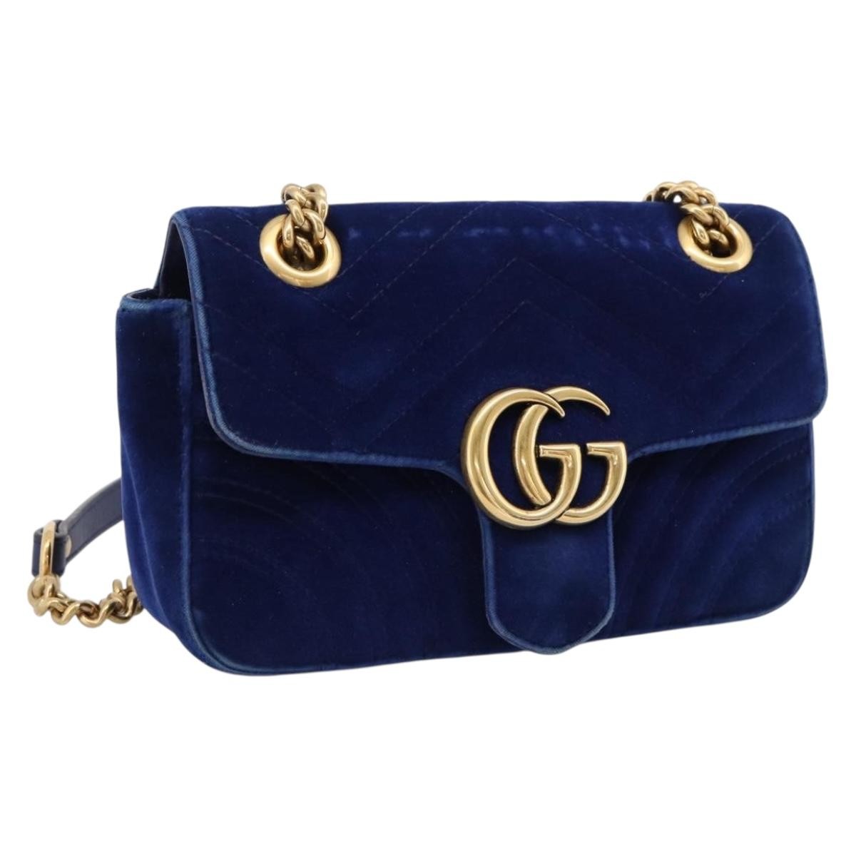 Gucci Gg Marmont Matelassé Velvet Blue Velvet Shoulder Bag Bag (Pre-Owned)
