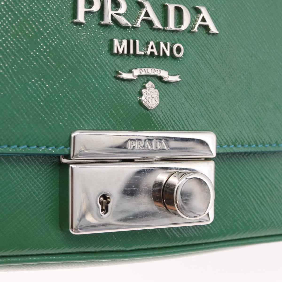 Prada Sound Chain Saffiano Leather Green Leather Shoulder Bag Bag (Pre-Owned)